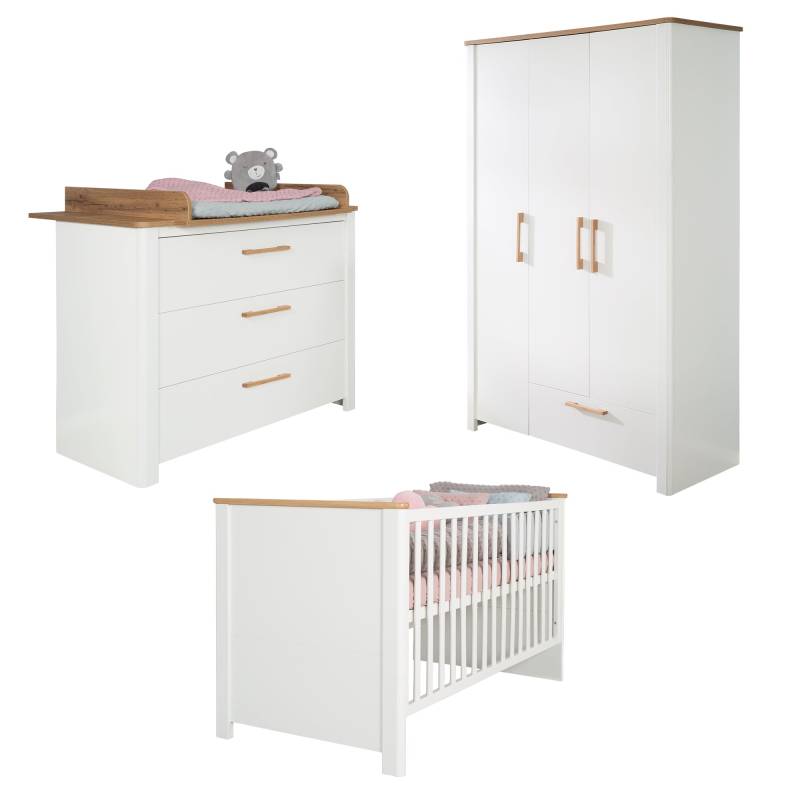 roba Kinderzimmerset 'Ava' 3-teilig, inkl. Kinderbett 70x140 cm, Wickelkommode & Schrank 3-türig