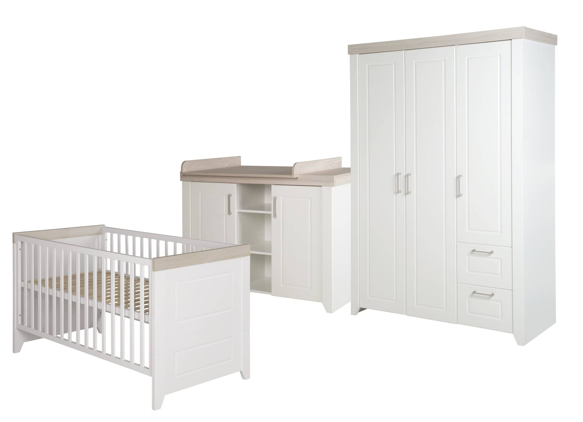 roba Kinderzimmerset 'Felicia' inkl. Kombi-Bett 70 x 140 cm, Wickelkommode & 3-türigem Schrank, Luna Elm/weiß