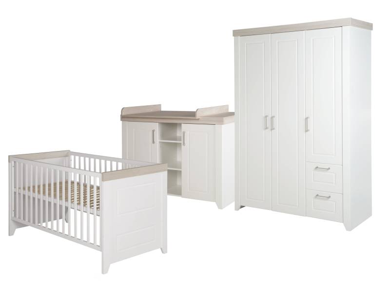roba Kinderzimmerset 'Felicia' inkl. Kombi-Bett 70 x 140 cm, Wickelkommode & 3-türigem Schrank, Luna Elm/weiß