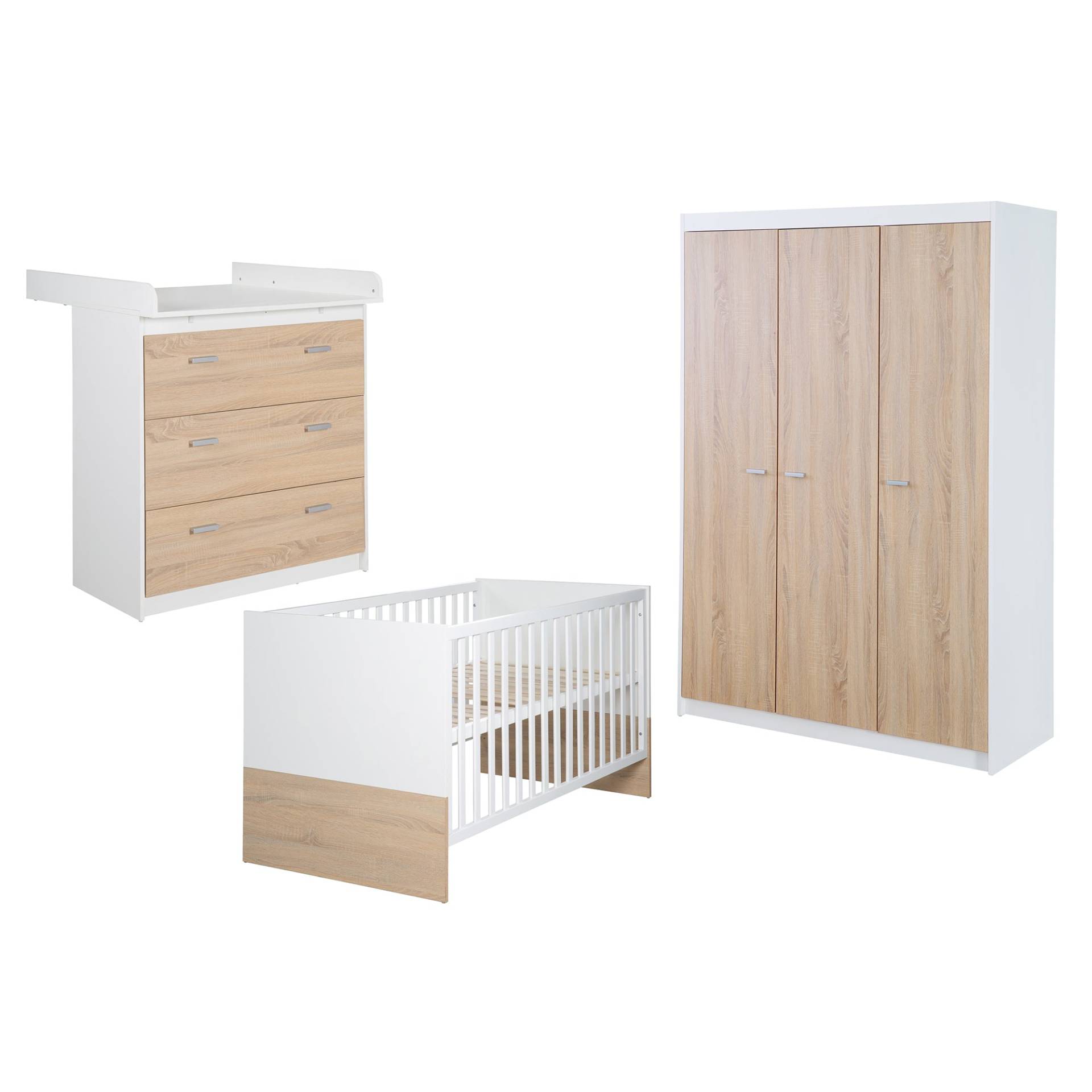 roba Kinderzimmerset 'Gabriella' 3-teilig - Bett 70x140 + Wickelkommode schmal + Kleiderschrank 3-türig