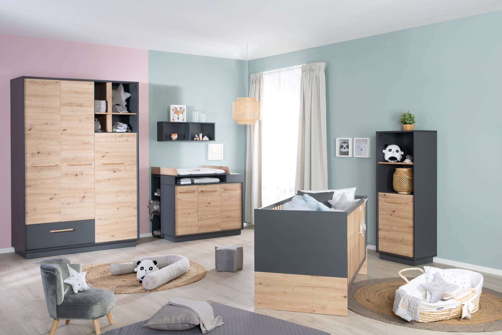 roba Kinderzimmerset 'Lenn' 3-teilig - Bett 70x140 + Wickelkommode + Kleiderschrank 3-türig