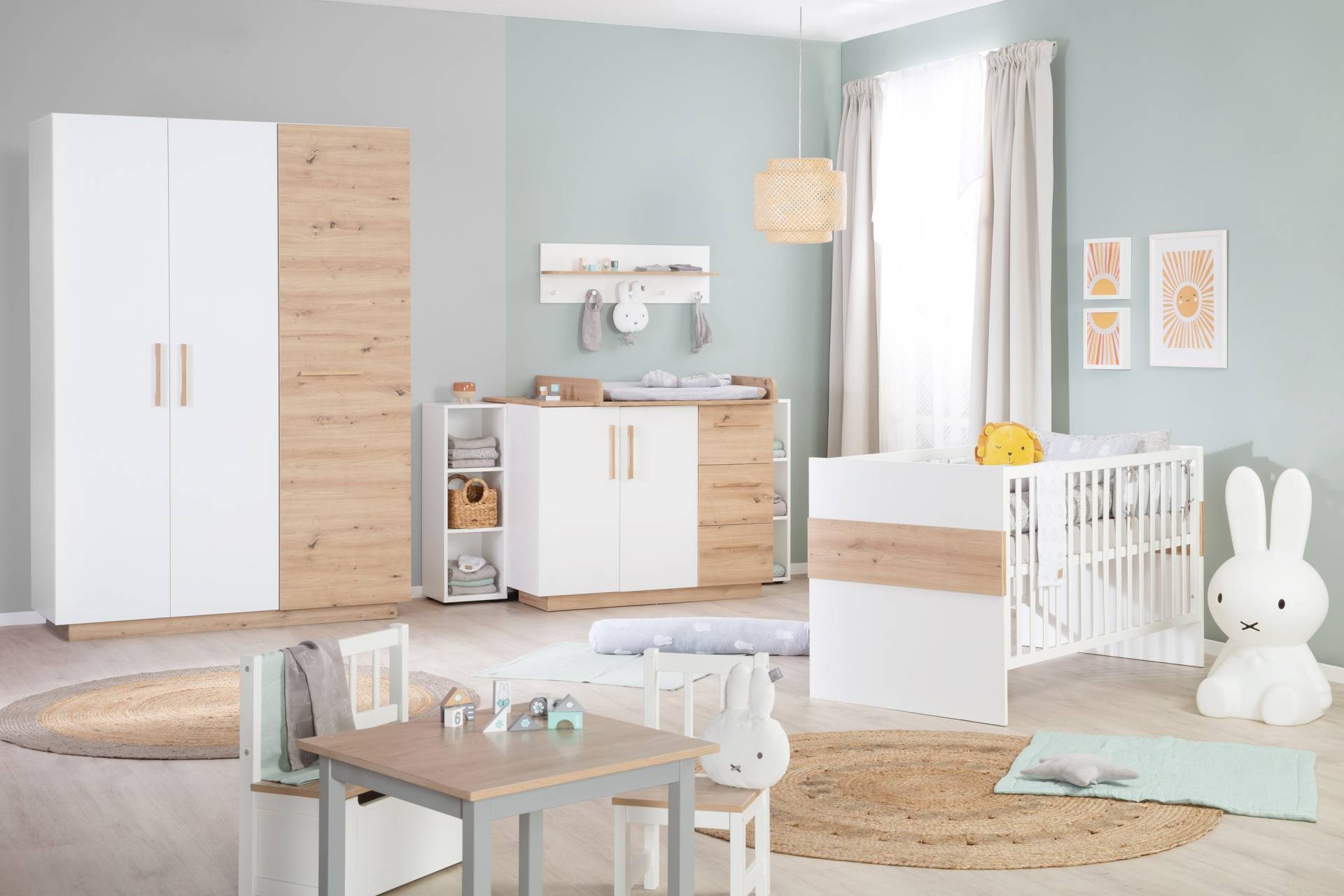 roba Kinderzimmerset 'Lion' 3-teilig - Bett 70x140 + Wickelkommode breit + Kleiderschrank