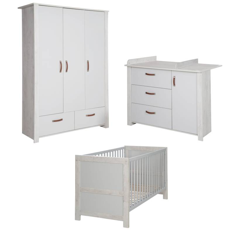 roba Kinderzimmerset 'Mila', inkl. Kombi-Bett 70 x 140 cm, Wickelkommode & 3-türigem Schrank, grau/weiß
