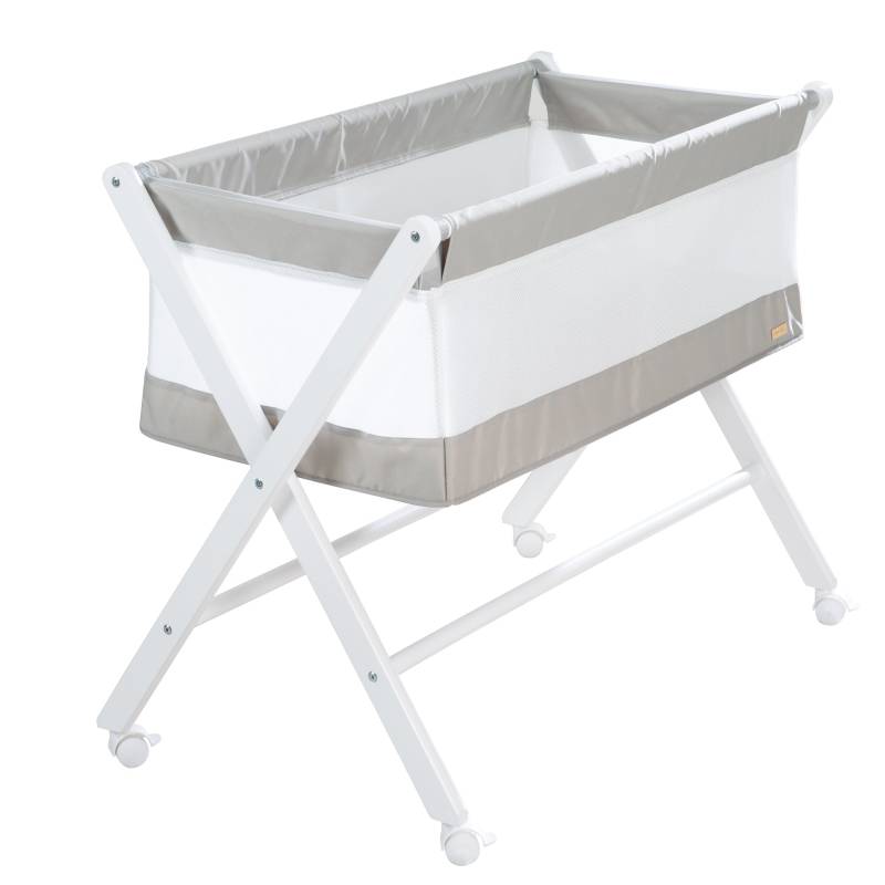 roba Klappbares Stubenbett aus Canvas- & Mesh-Material, inkl. Rollen & Matratze, weiß-grau
