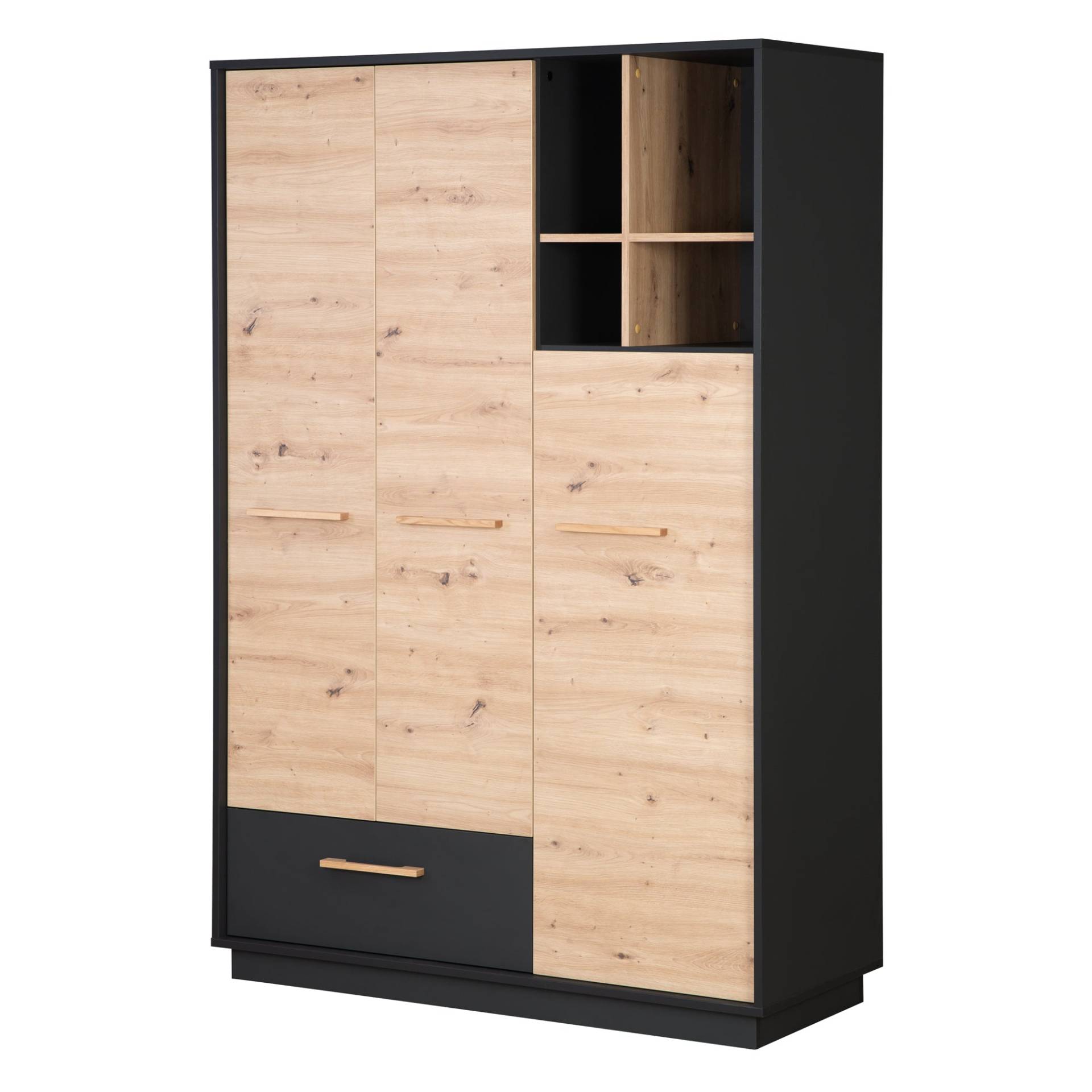 roba Kleiderschrank 'Lenn' 3-türig - Anthrazit - Holzdekor 'Artisan Eiche' - Massivholzgriffe