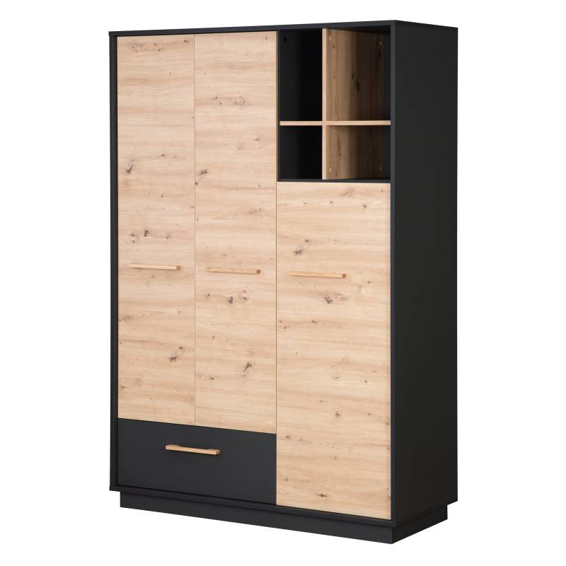 roba Kleiderschrank 'Lenn' 3-türig - Anthrazit - Holzdekor 'Artisan Eiche' - Massivholzgriffe roba Kleiderschrank 'Lenn' 3-türig - Anthrazit - Holzdekor 'Artisan Eiche' - Massivholzgriffe