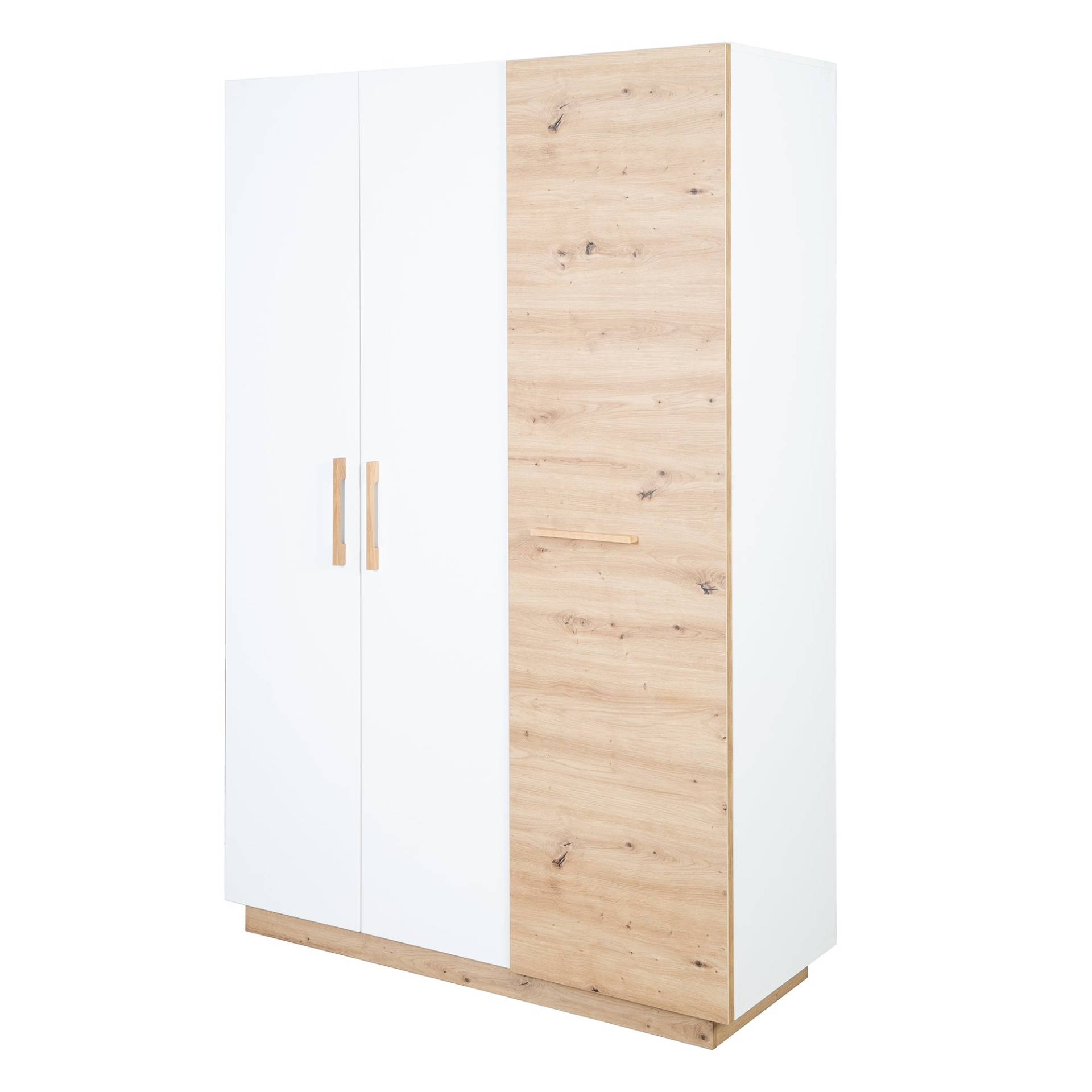 roba Kleiderschrank 'Lion' 3-türig - Weiß / Holzdekor 'Artisan Eiche' - Griffe aus massiver Eiche