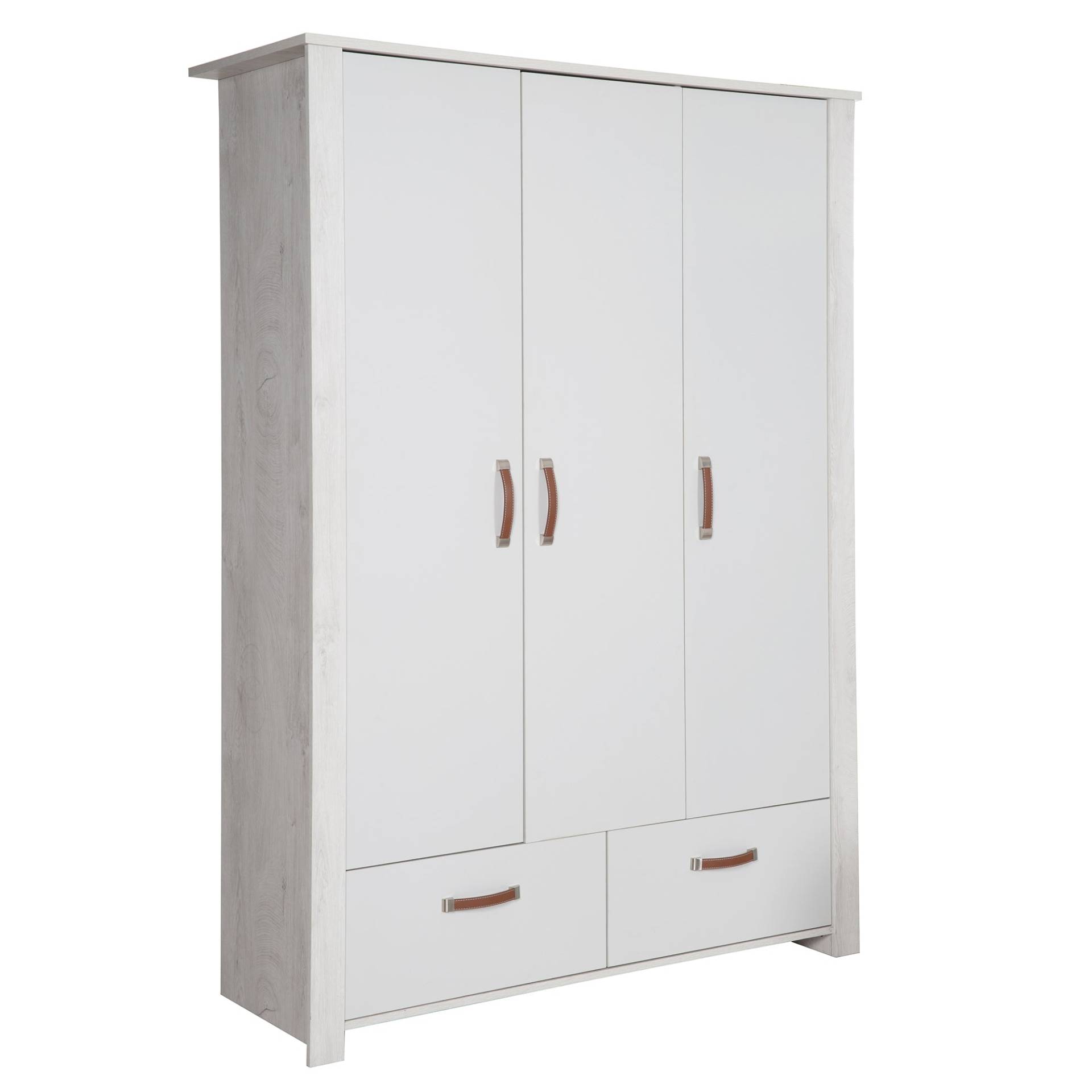 roba Kleiderschrank 'Mila', 3 Türen, 2 Schubladen, Soft Close-Technik, Drehtürenschrank, grau/weiß