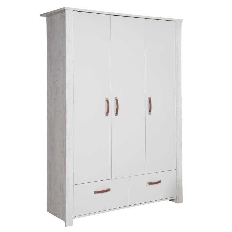 roba Kleiderschrank 'Mila', 3 Türen, 2 Schubladen, Soft Close-Technik, Drehtürenschrank, grau/weiß