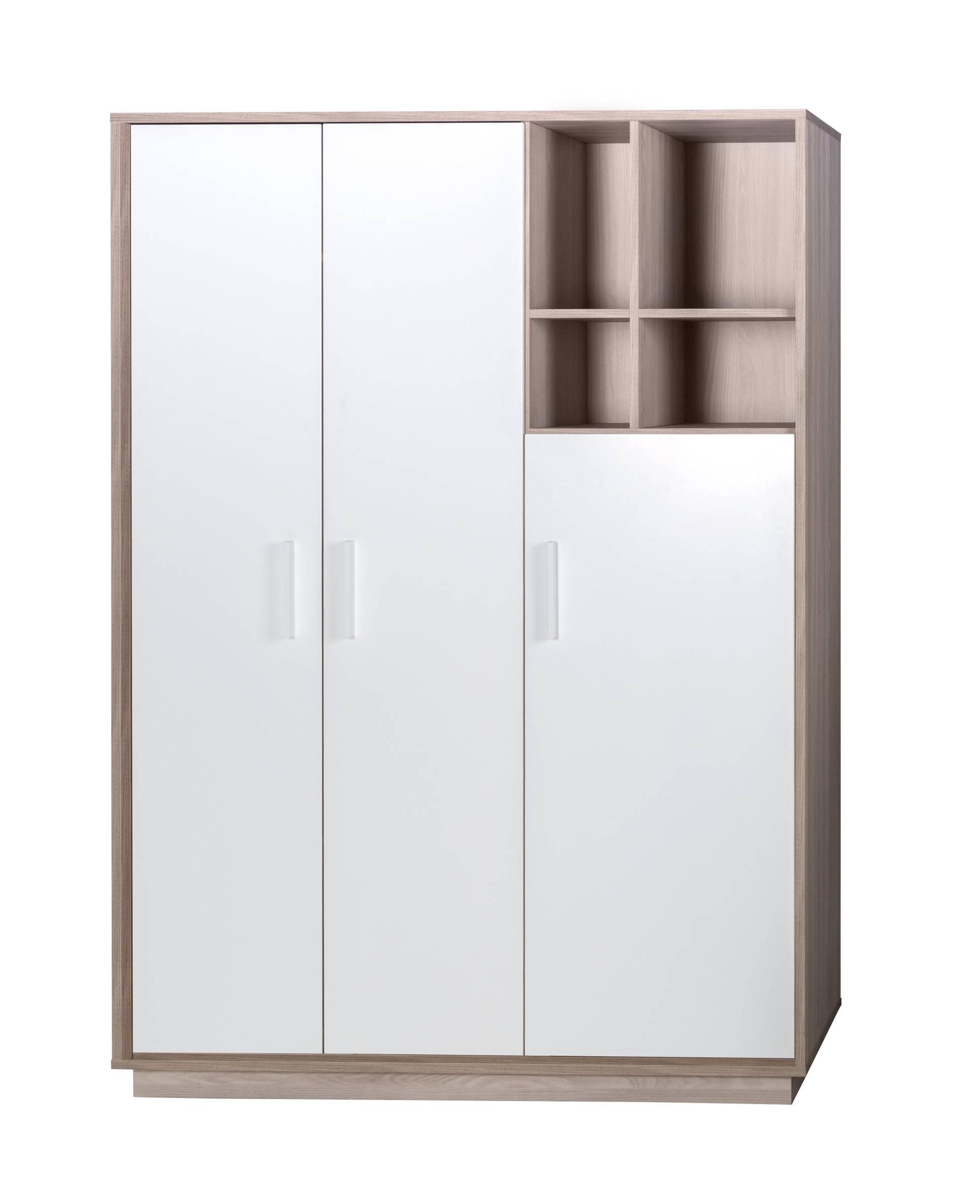 roba Kleiderschrank 'Olaf', 3 Drehtüren, mit offenem Regal, Weiß / Luna Elm