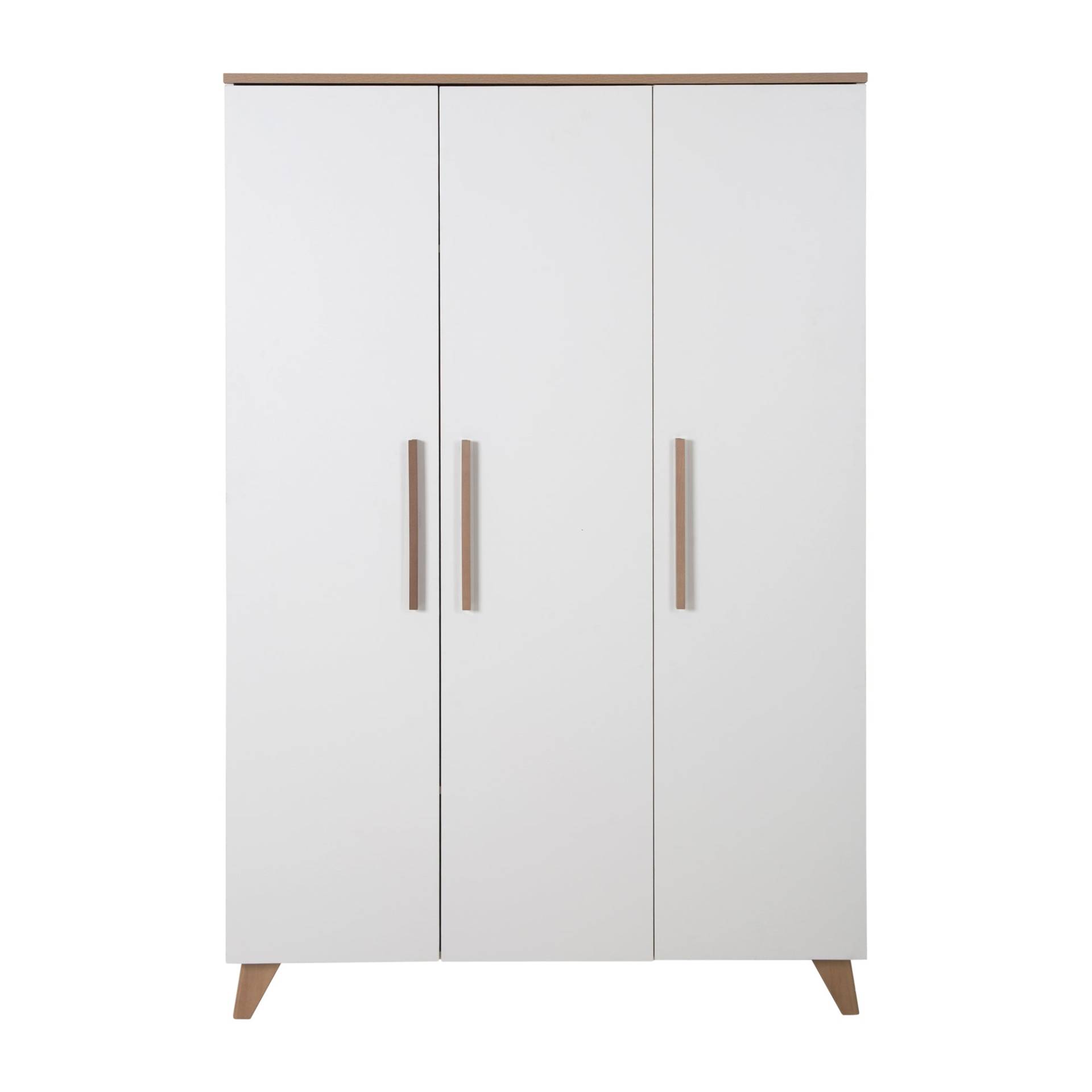 roba Kleiderschrank 'Ole' 3-türig mit  Holzgriffe & -füßen - Weiß / Eichen-Dekor