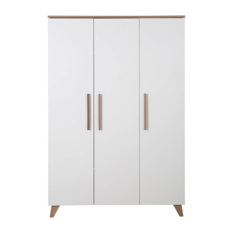 roba Kleiderschrank 'Ole' 3-türig mit  Holzgriffe & -füßen - Weiß / Eichen-Dekor