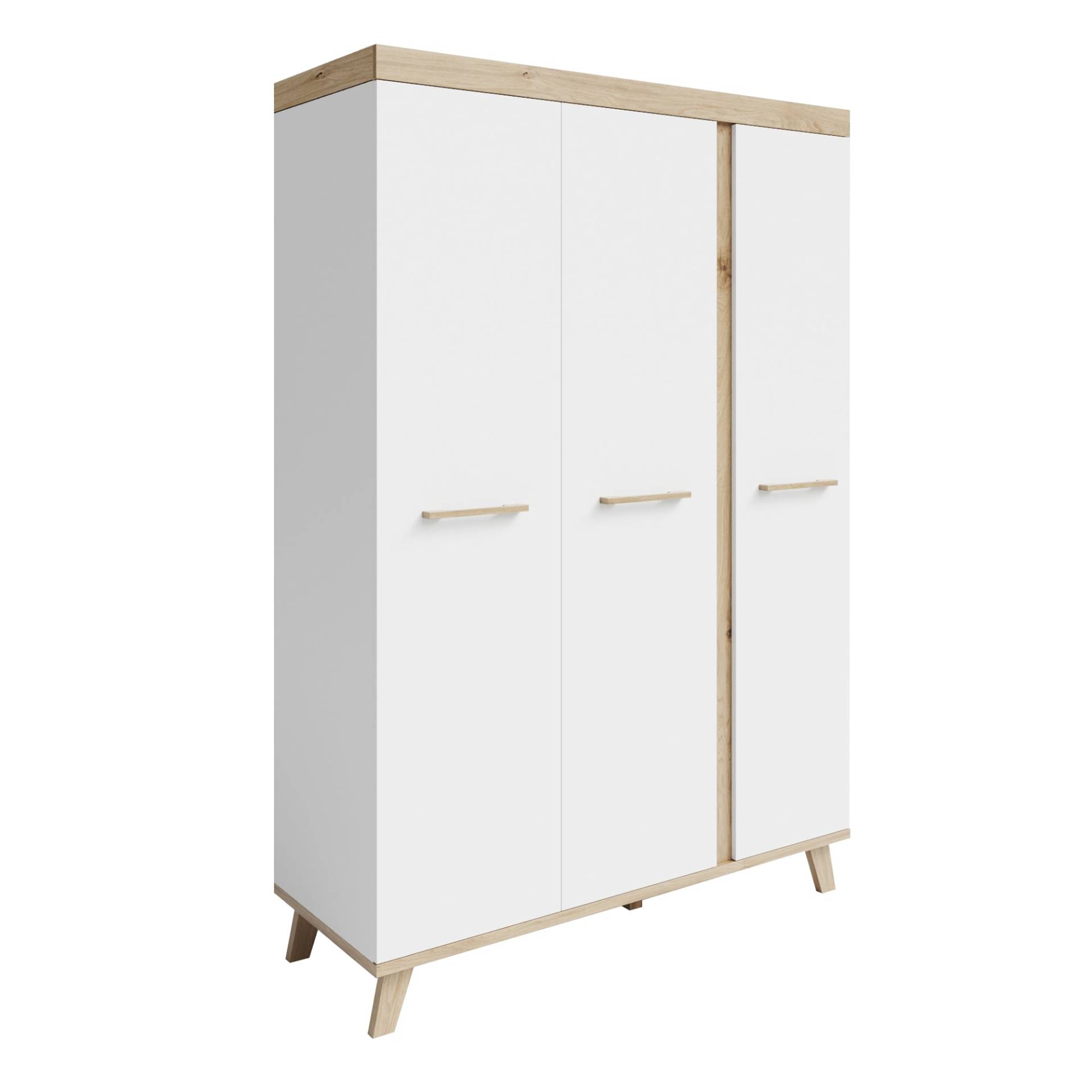 roba Kleiderschrank 'Smile' 3-türig - Griffe & Füße aus Massivholz - Weiß / Artisan Eiche