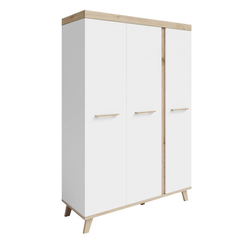roba Kleiderschrank 'Smile' 3-türig - Griffe & Füße aus Massivholz - Weiß / Artisan Eiche