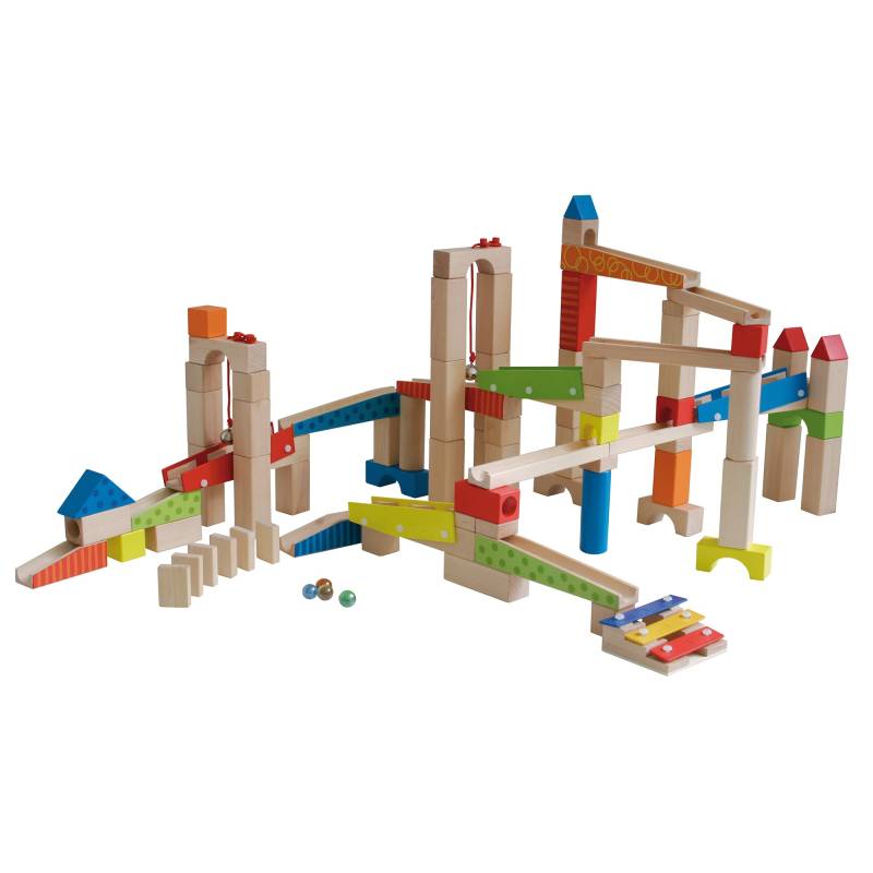 roba Kugelbahn groß, Holzkugelbahn 100-teilig, Murmelbahn, Motorikspielzeug variabel aufbaubar roba Kugelbahn groß, Holzkugelbahn 100-teilig, Murmelbahn, Motorikspielzeug variabel aufbaubar