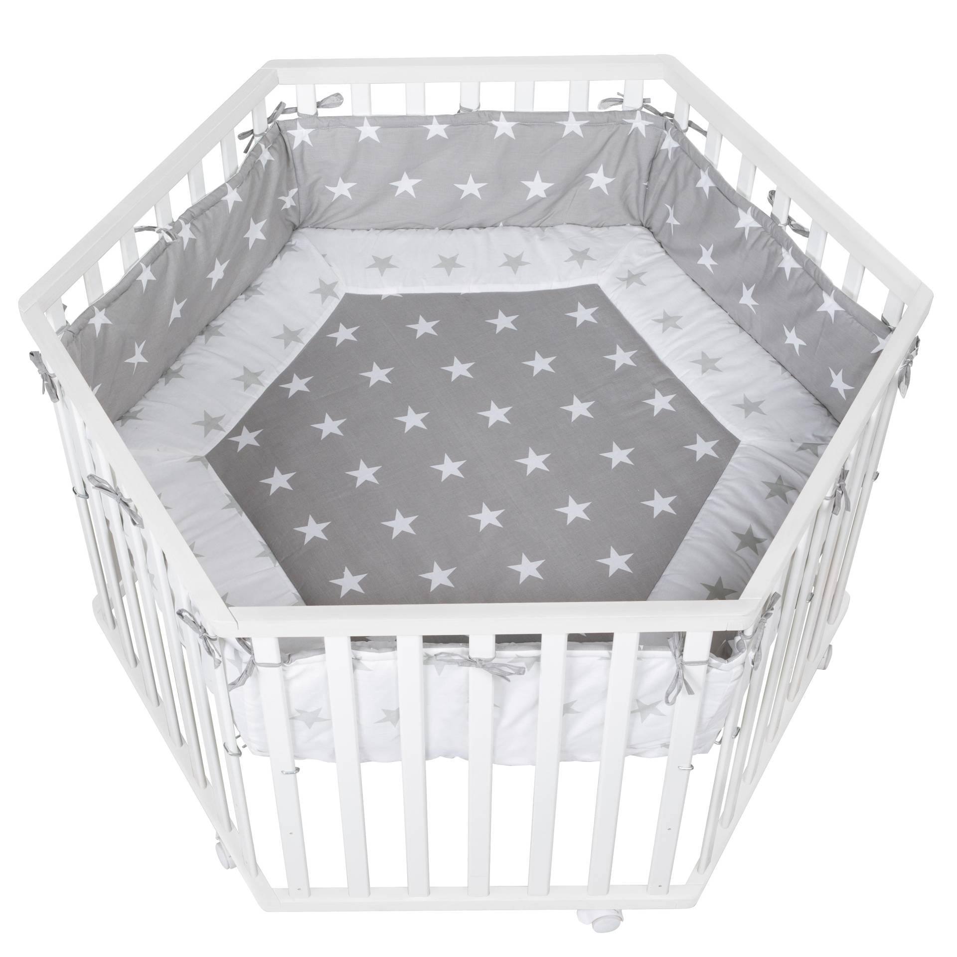 roba Laufgitter 'Little Stars', 6-eckig, inkl. Schutzeinlage & Rollen, Holz weiß