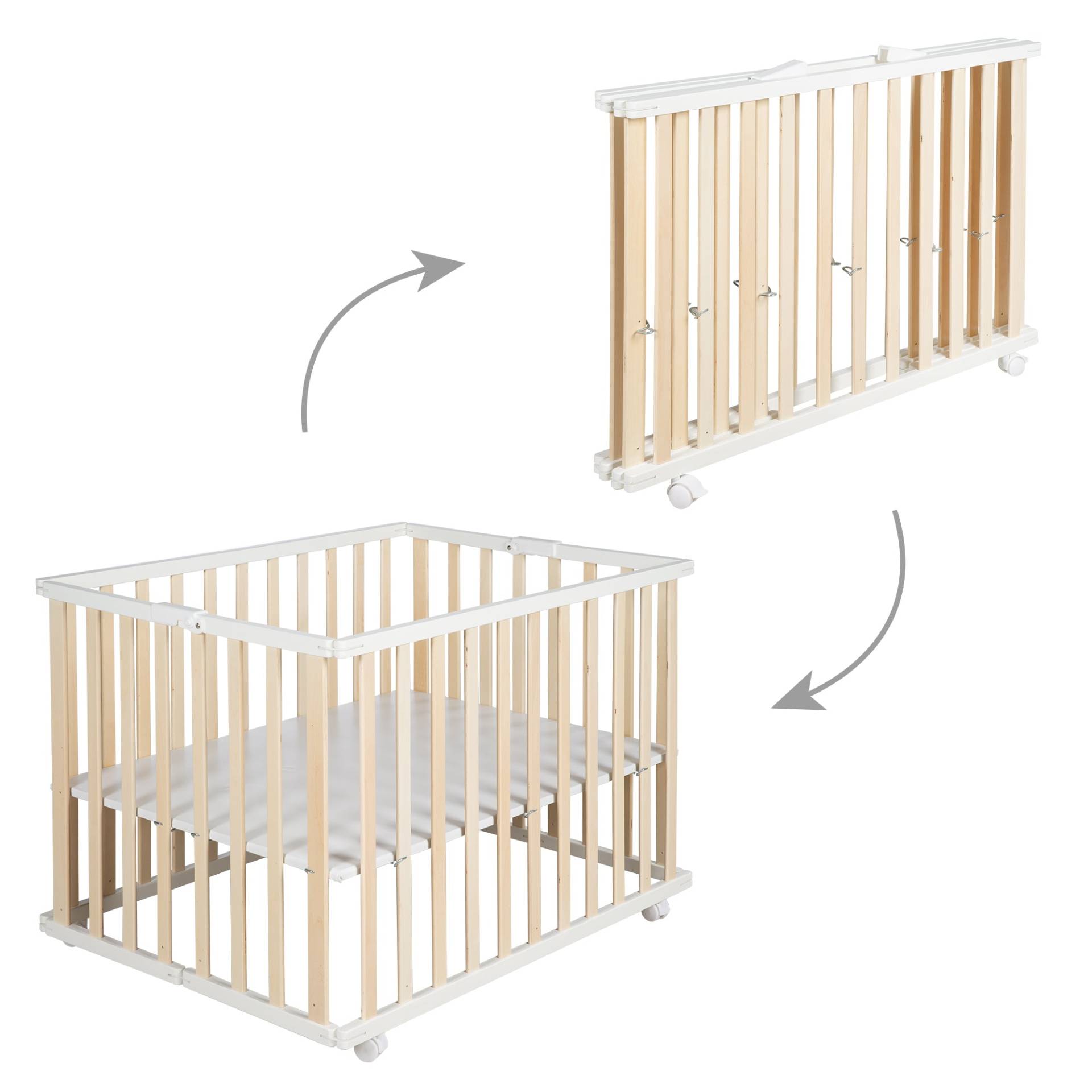 roba Laufgitter klappbar, bicolor, 75 x 100 cm, platzsparendes Spielgitter inkl. Rollen