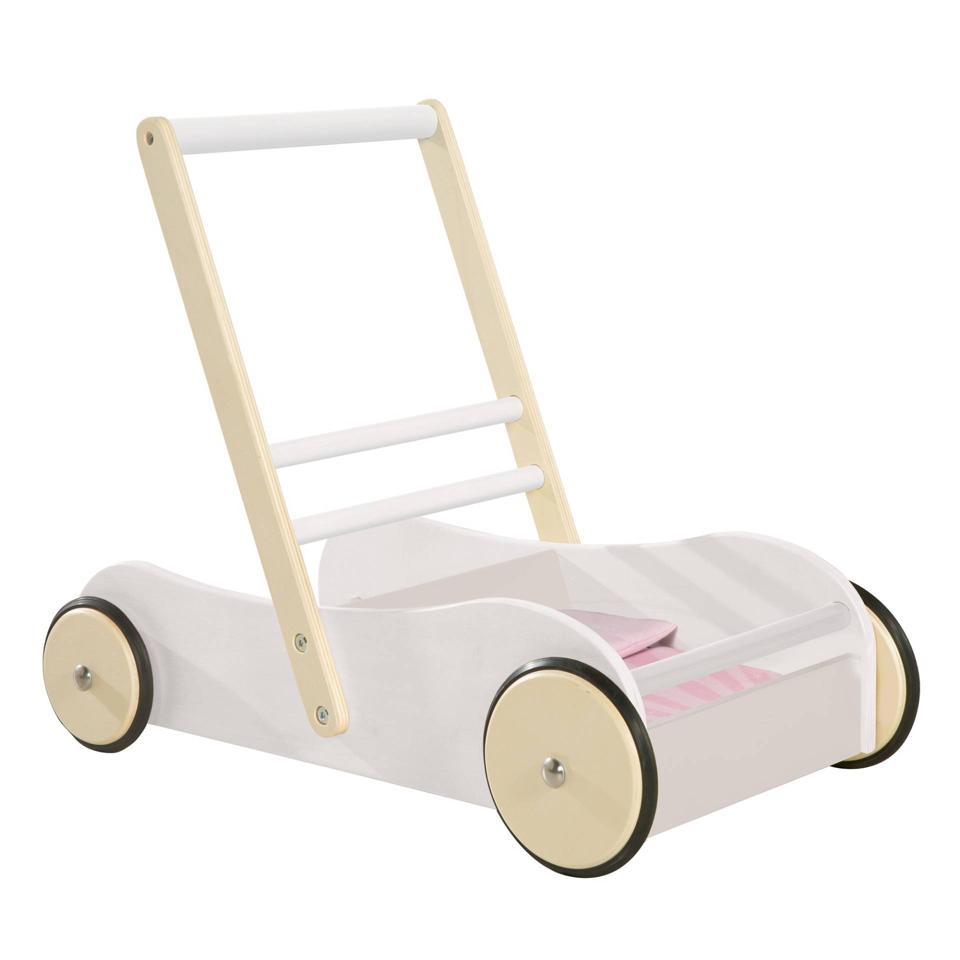 roba Lauflernwagen 'Scarlett' weiß lackiert, Puppenwagen mit rosa Textilien