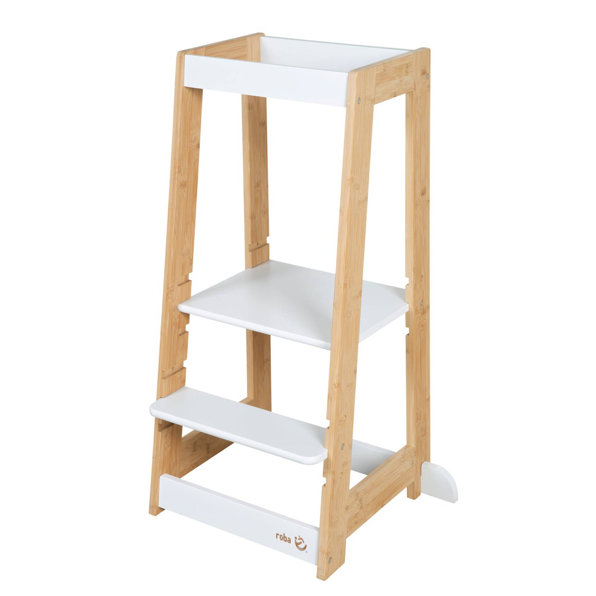 roba Lernturm für Kinder aus Holz - Bis 80 kg belastbar - Weiß / Bambus