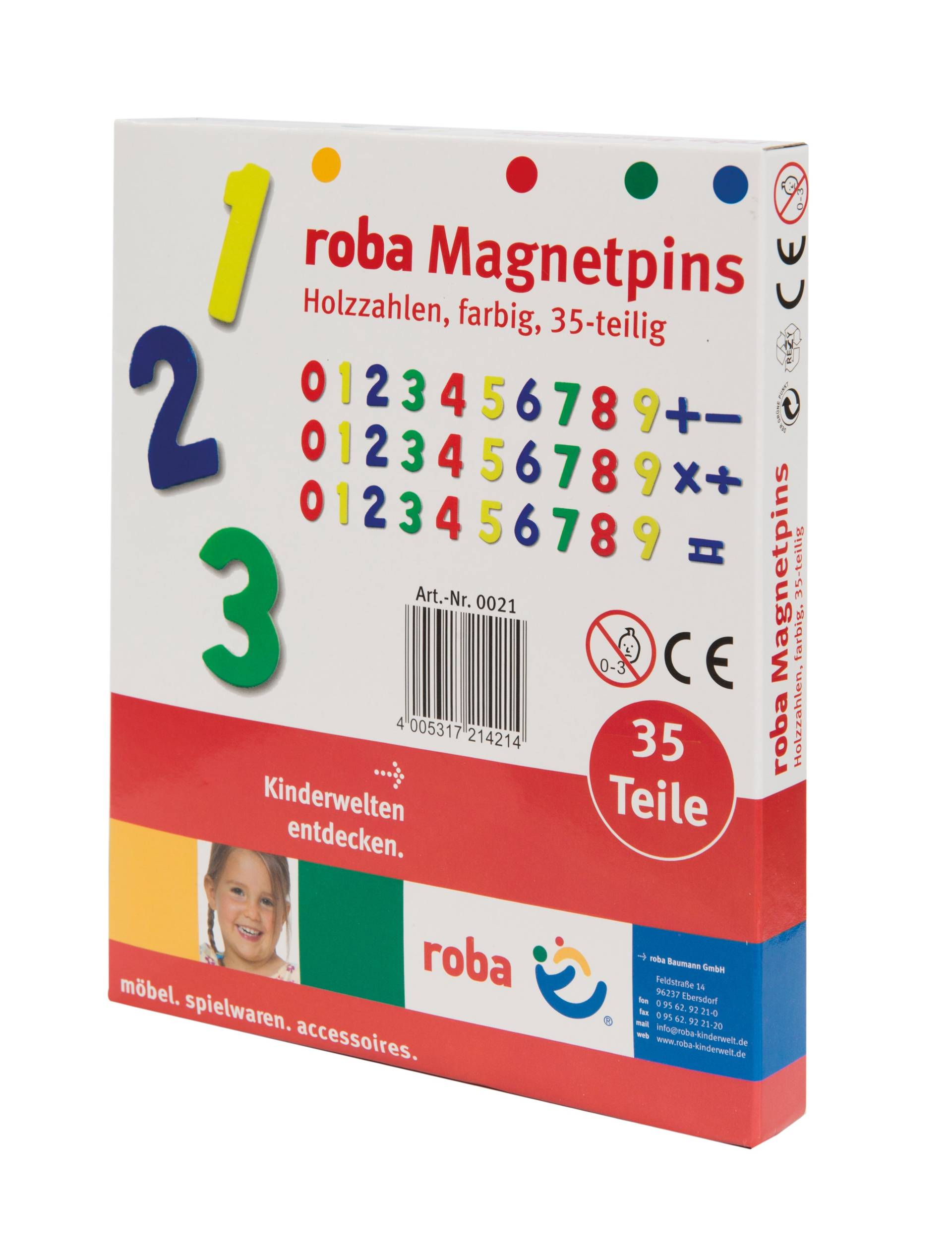 roba Magnetzahlen, Holz Magnet-Tafelset mit Zahlen und Zeichen, 35tlg, Schul-Spielzeug für Kinder
