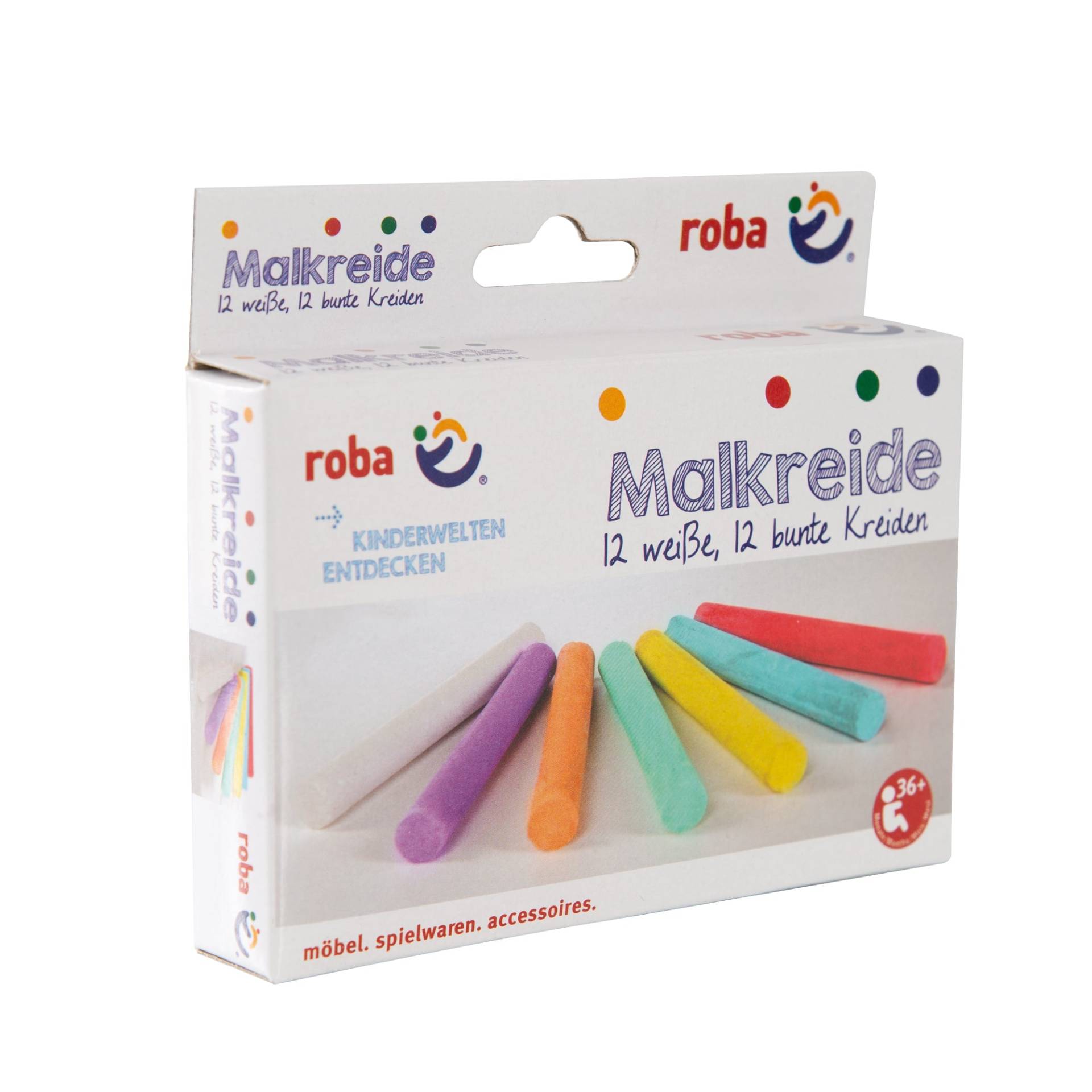 roba Malkreide Set 24 tlg (12 weiß, 12 bunt), für Tafel & Asphalt, Schul-Spielzeug für Kinder
