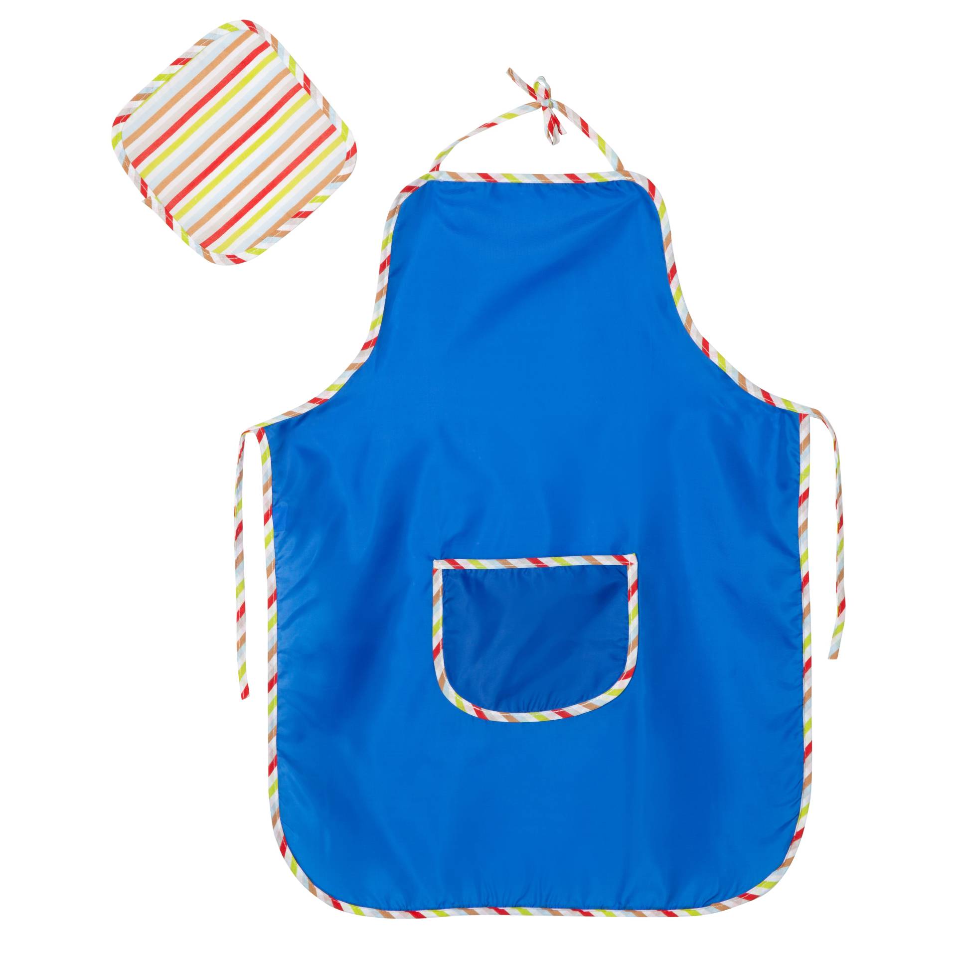 roba Malschürze mit Lappen, Kinderschürze zum Malen und Basteln, blau mit Lappen in bunt