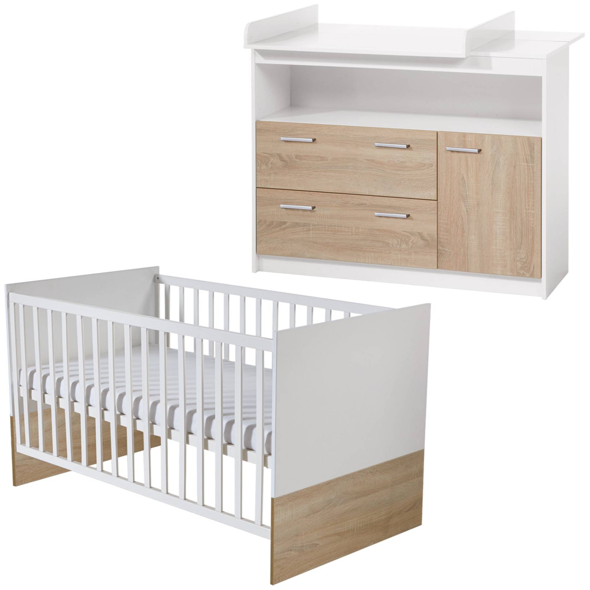 roba Möbelset 'Gabriella' inkl. Babybett 70 x 140 cm & breite Wickelkommode, bicolor