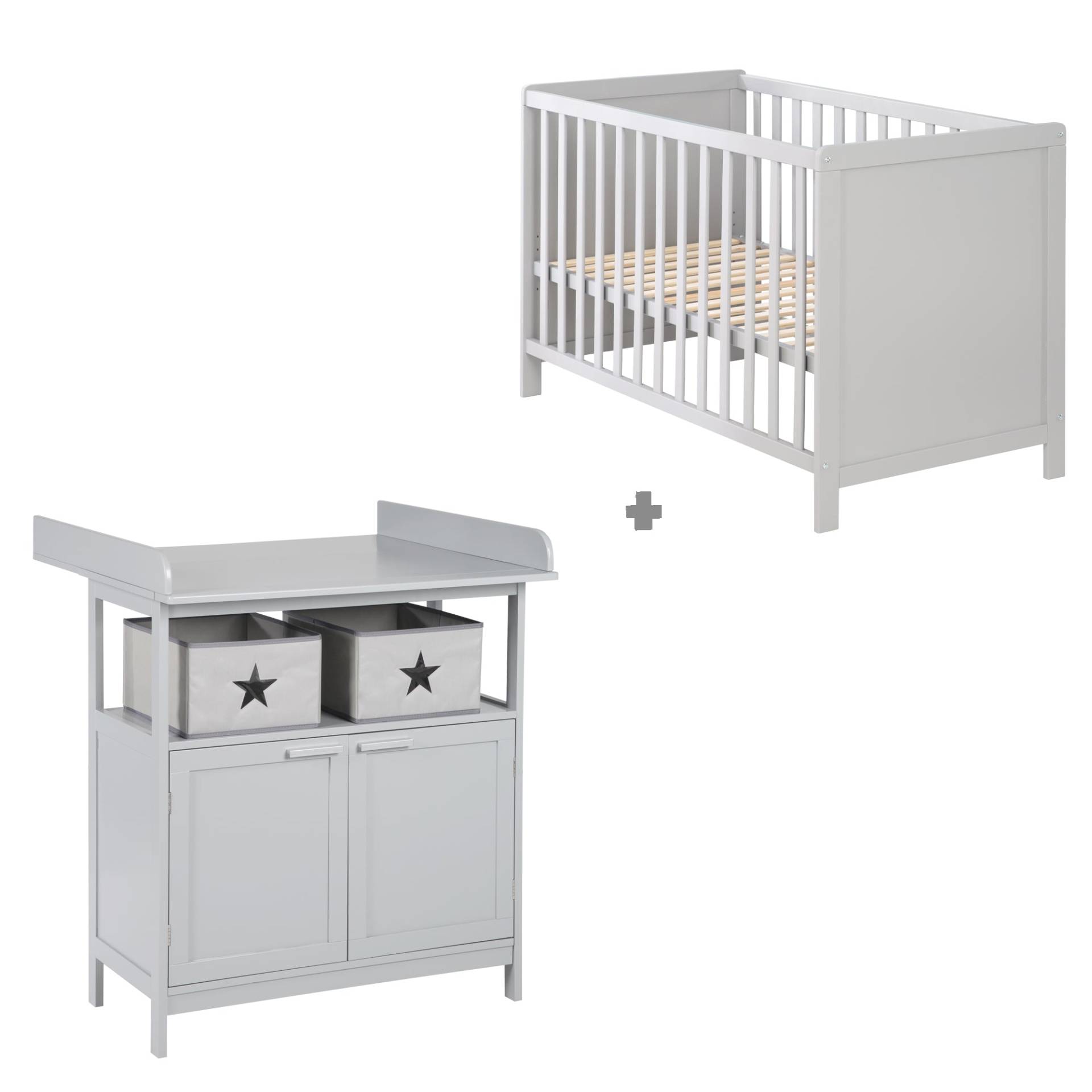 roba Möbelset 'Hamburg' - Baby- & Beistellbett 60x120 + Wickelkommode 2-türig - Taupe