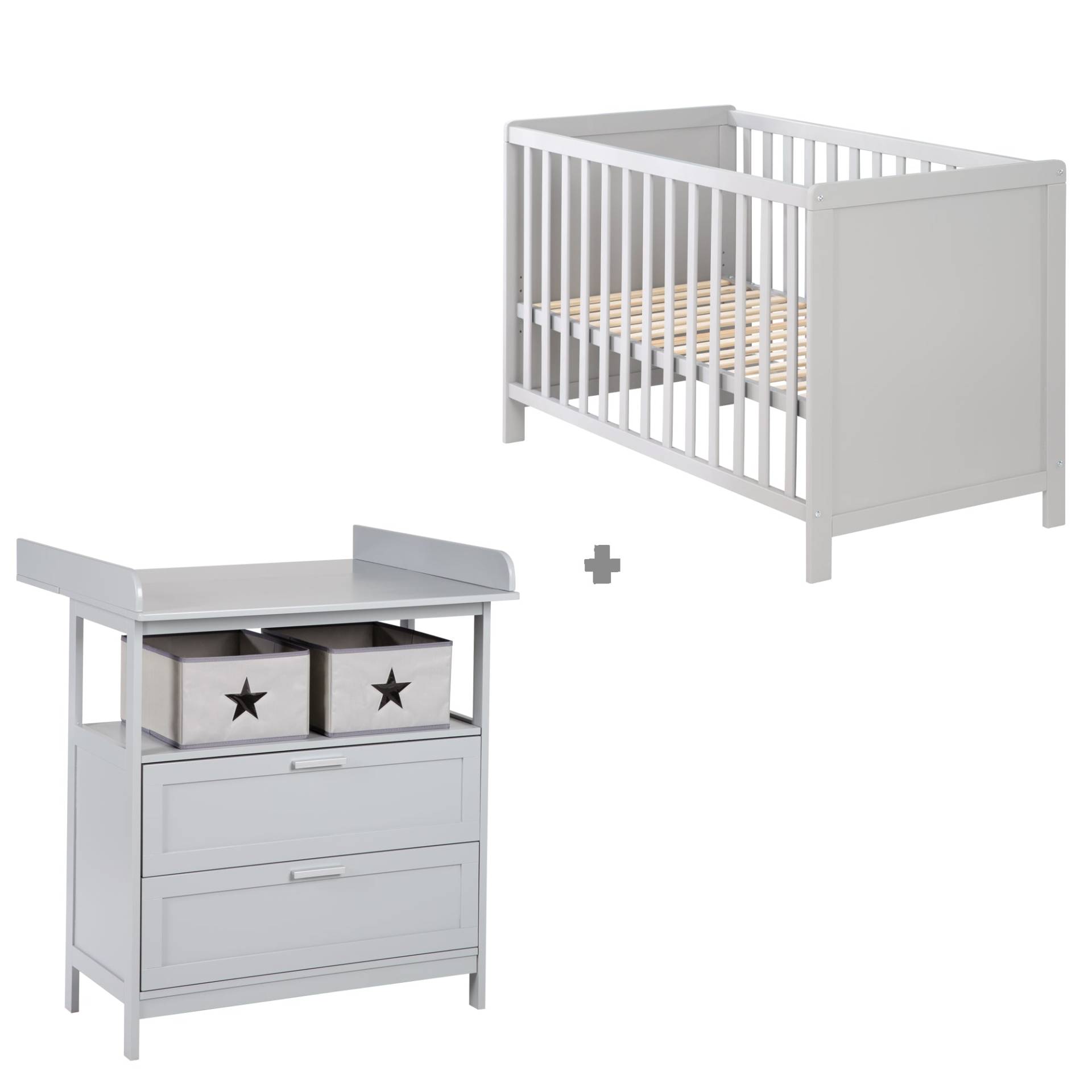 roba Möbelset 'Hamburg' - Baby- & Beistellbett 60x120 + Wickelkommode - Taupe