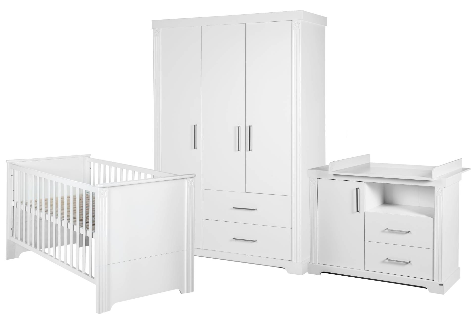 roba Möbelset 'Maxi' inkl. Kombi-Bett 70 x 140 cm, Wickelkommode & 3-türigem Kleiderschrank, weiß