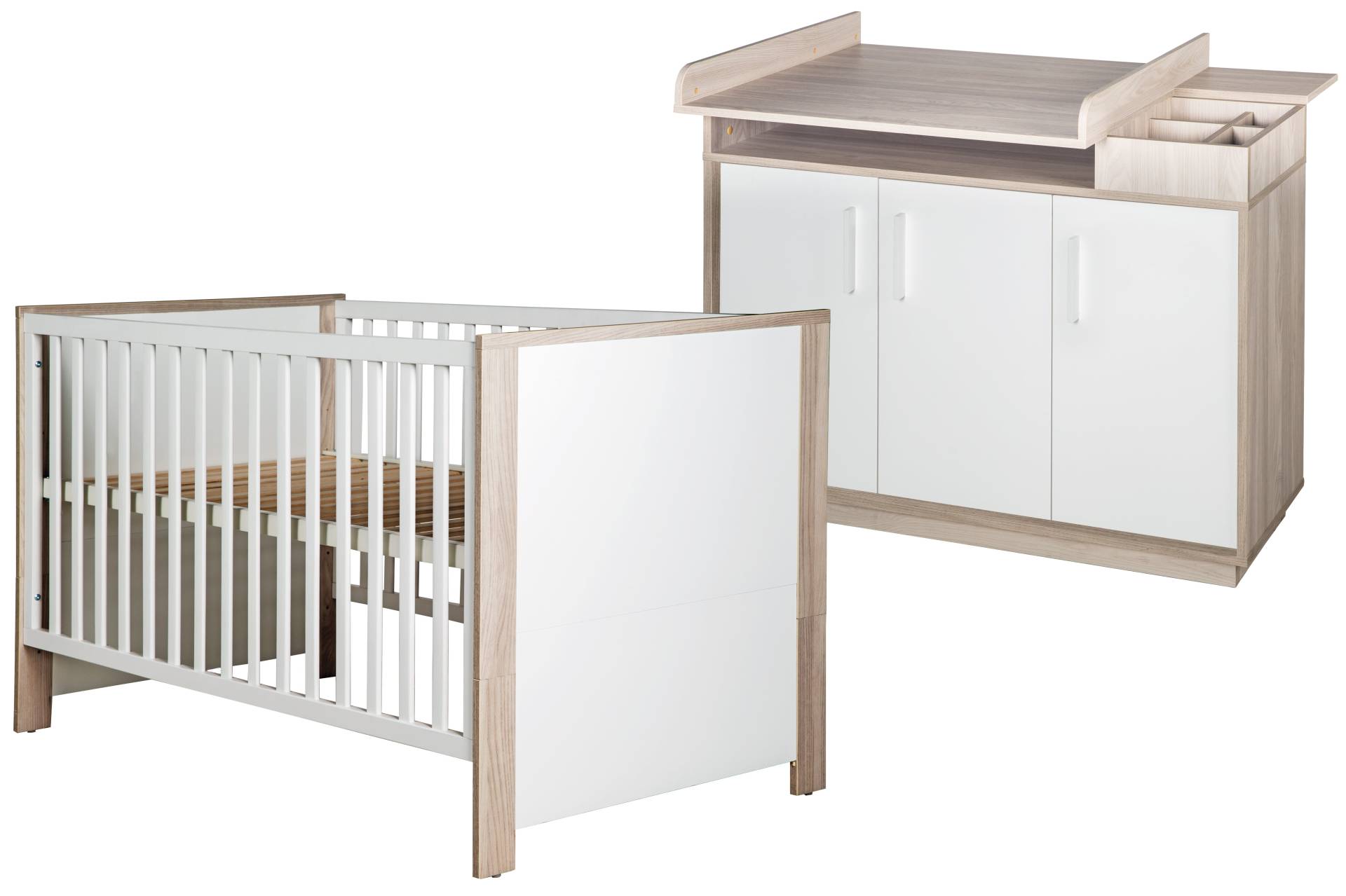 roba Möbelset 'Olaf' inkl. Kombi-Bett 70 x 140 cm & breiter Wickelkommode, Luna Elm/weiß