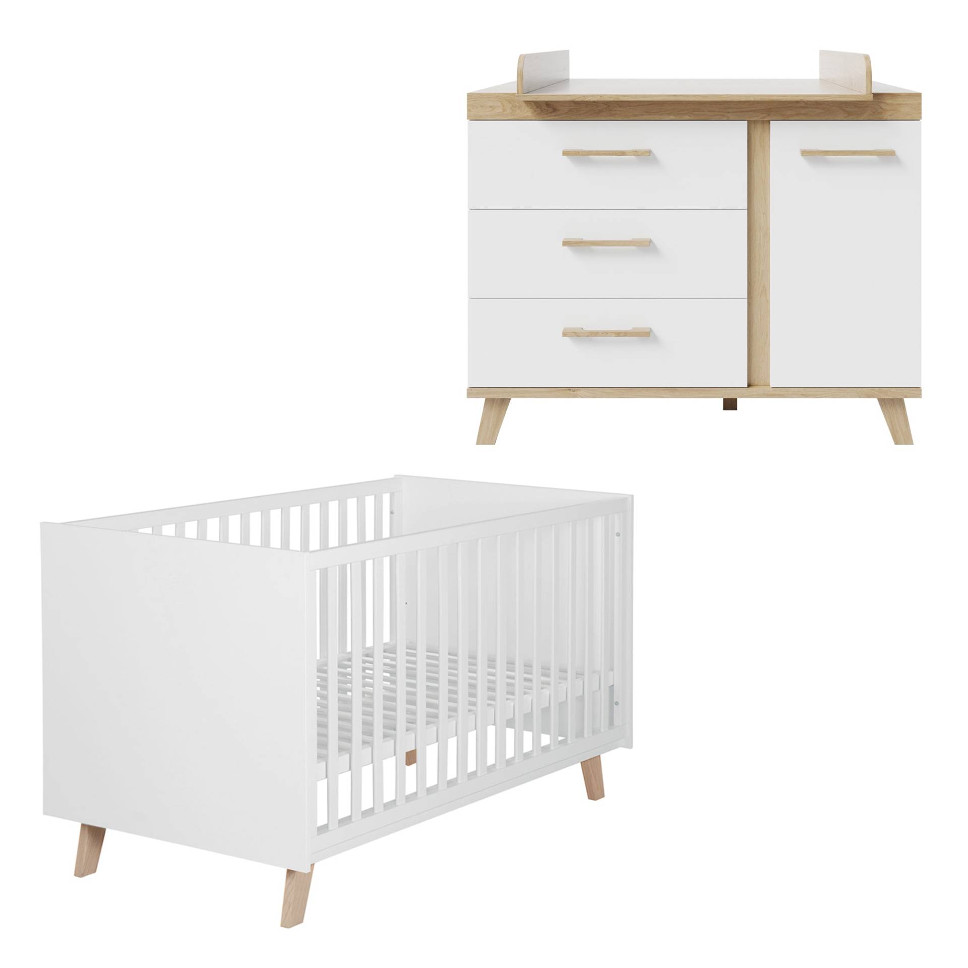 roba Möbelset 'Smile' 2-teilig - Kombi-Bett 70x140 + Wickelkommode - Artisan Eiche / Weiß