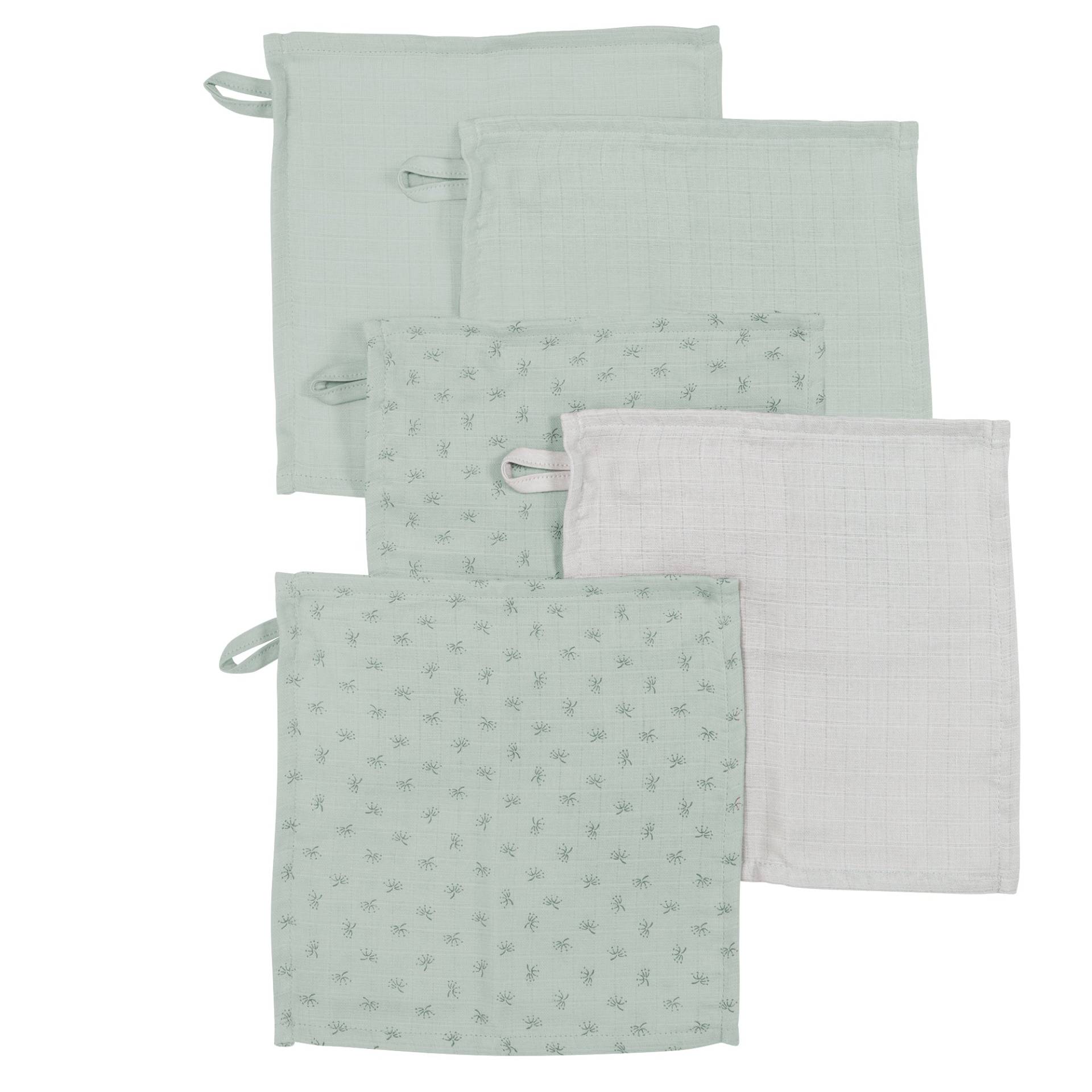 roba Organic 5er Set Waschlappen 'Lil Planet' frosty green, Musselin, Bio-Baumwolle, GOTS, 25 x 25 cm