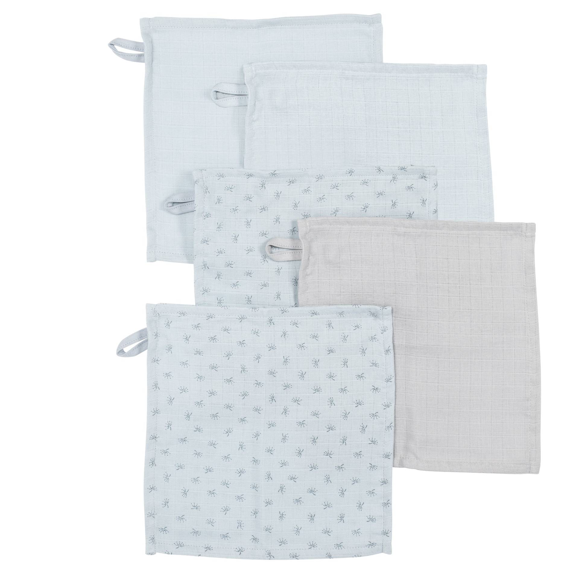 roba Organic 5er Set Waschlappen 'Lil Planet' hellblau/sky, Musselin, Bio-Baumwolle, GOTS, 25 x 25 cm