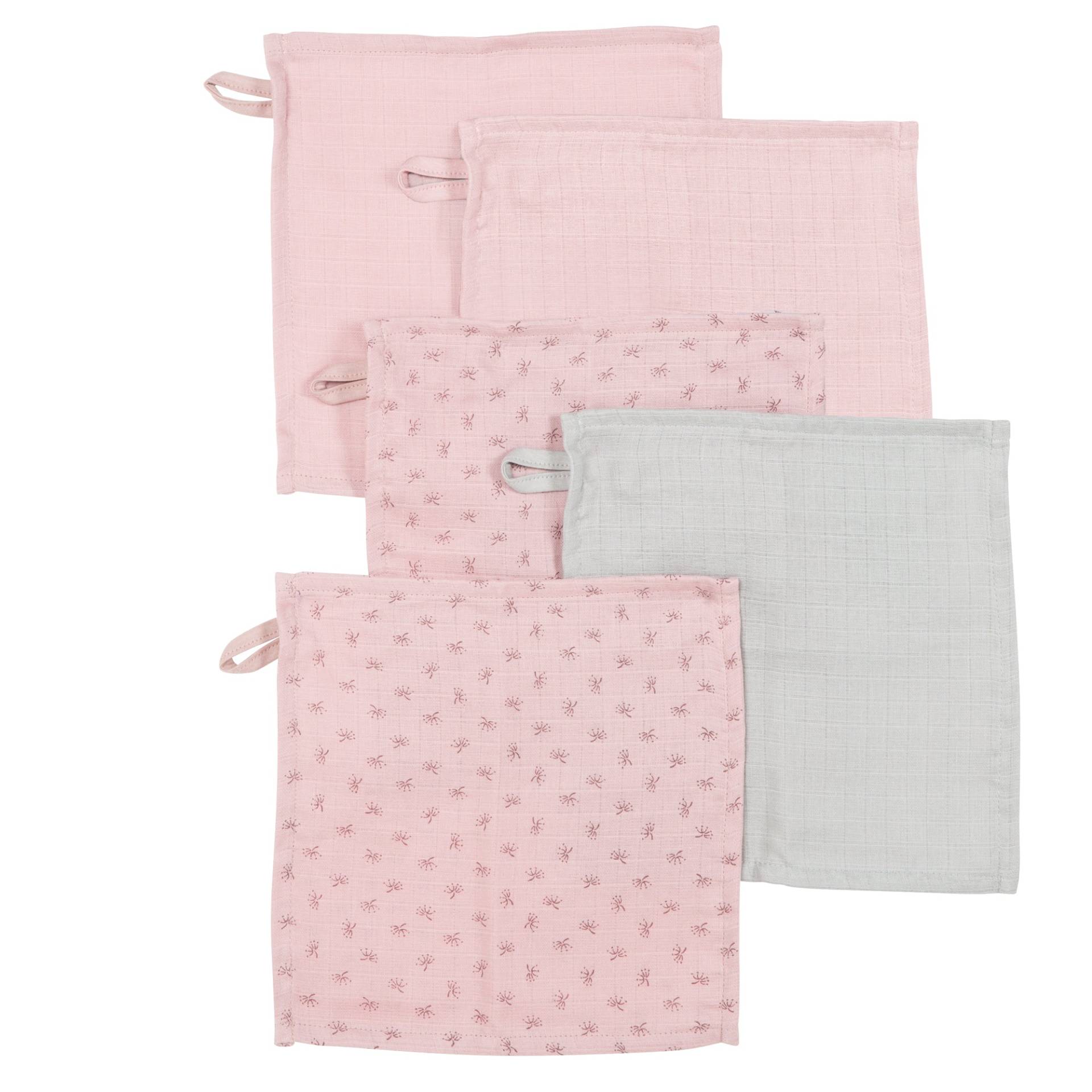 roba Organic 5er Set Waschlappen 'Lil Planet' rosa / mauve, Musselin, Bio-Baumwolle, GOTS, 25x25cm