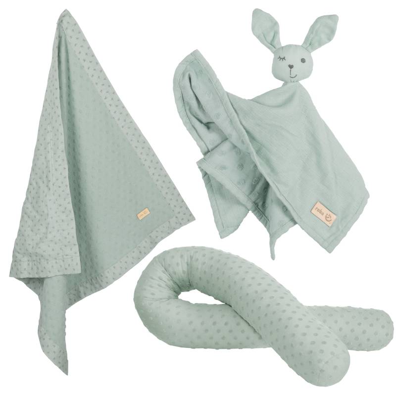 roba Organic Geschenkset 'Lil Planet' frosty green, Bio-Bettschlange, -Decke & -Schmusetuch