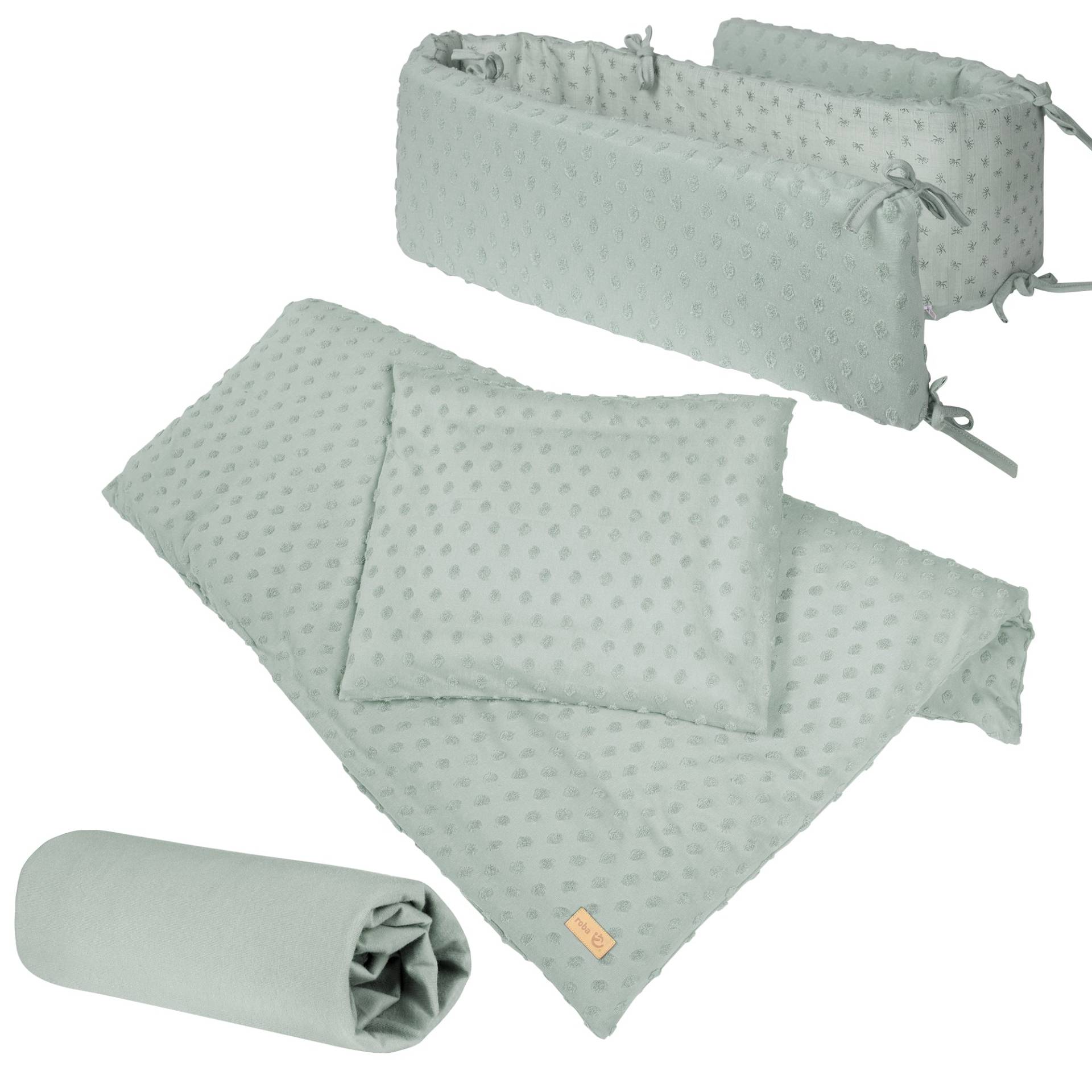roba Organic Geschenkset 'Lil Planet' frosty green, Bio-Bettwäsche, Bettlaken & Nestchen