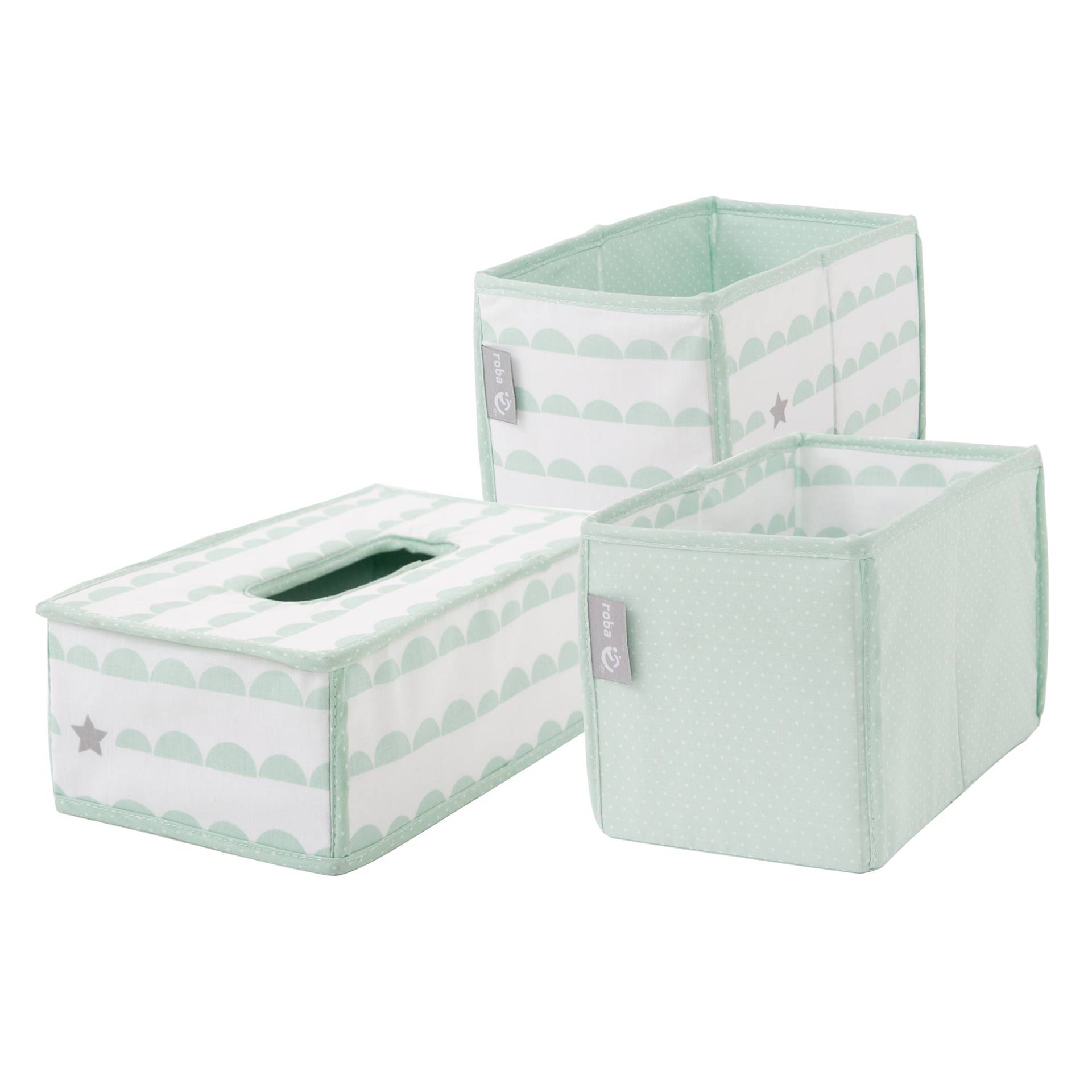 roba Pflegeorganizer-Set 'Happy Cloud', 3-tlg, 2 Boxen für Windeln & Zubehör, 1 Feuchtücherbox, mint
