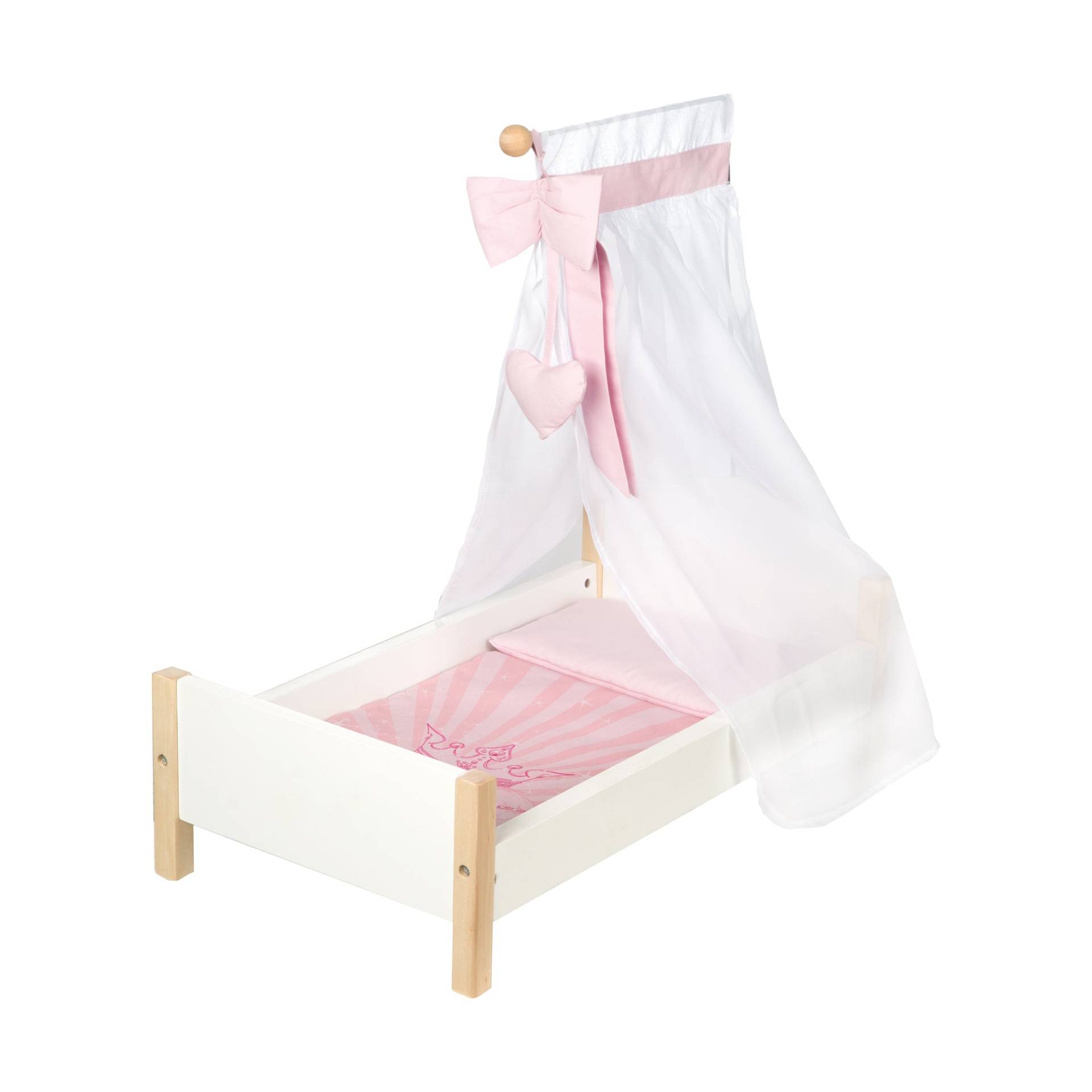 roba Puppenbett 'Scarlett', weiß lackiert, inkl. textiler Ausstattung, Bettwäsche & Himmel rosa