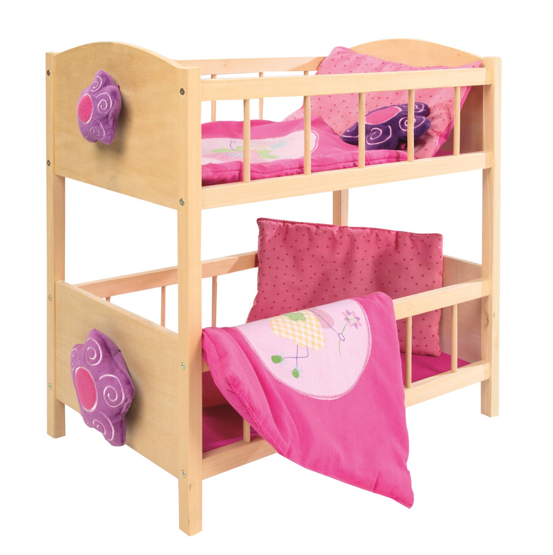 roba Puppenetagenbett Serie 'Happy Fee', Holz natur, inkl. textiler Ausstattung, abnehmbare Blume