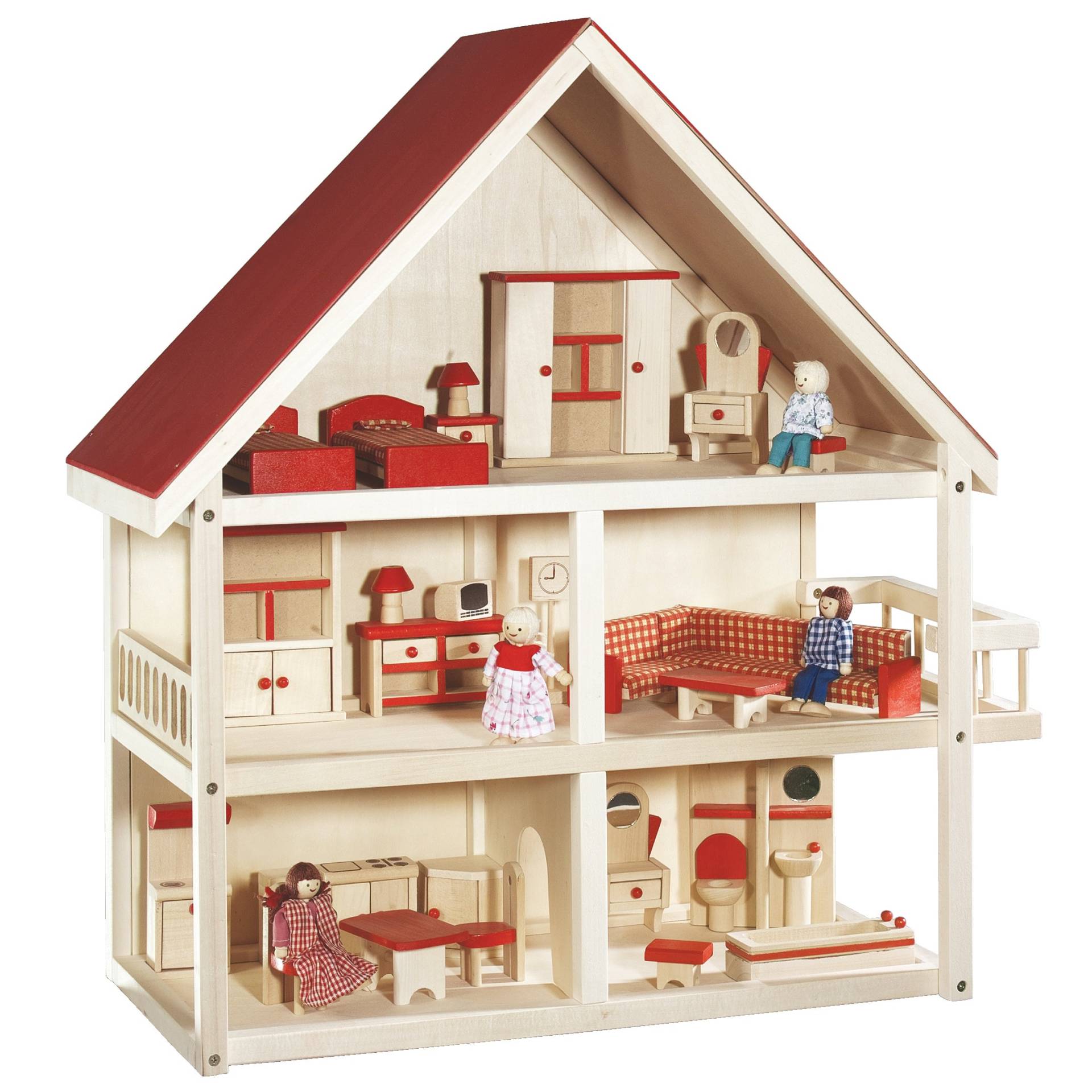 roba Puppenhaus inkl. Möbel & Puppen, Mädchen-Spielzeug aus Holz natur