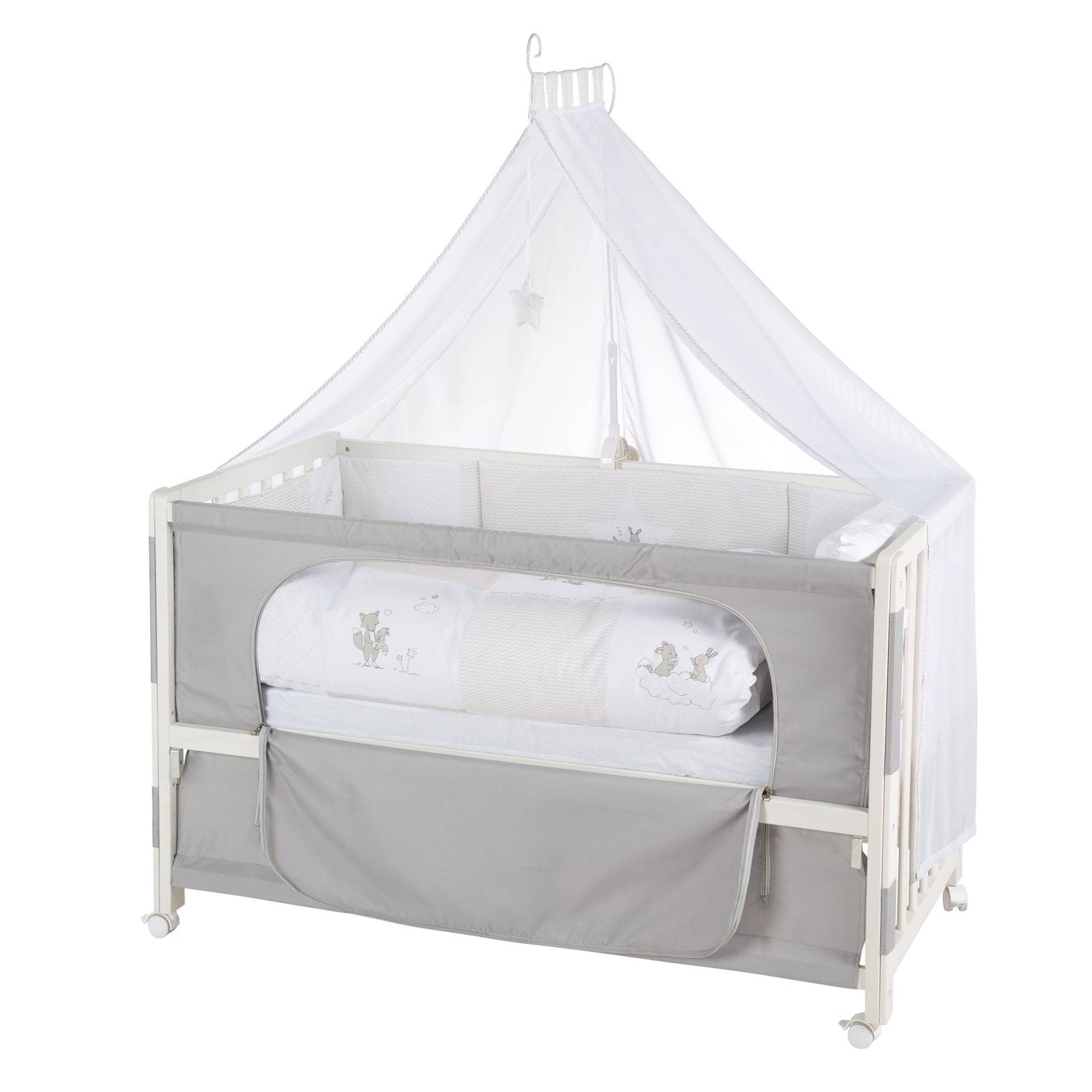 roba Room Bed 'Fox & Bunny', 60 x 120 cm, höhenverstellbar, Beistellbett zum Elternbett mit kompletter Ausstattung