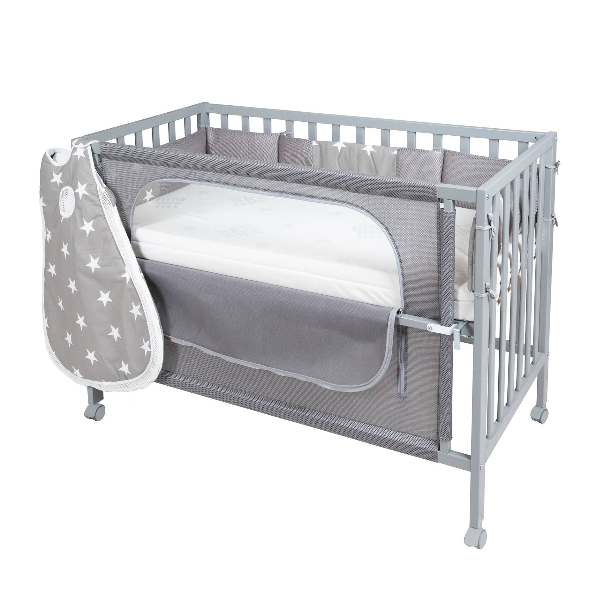 roba Room Bed 'safe asleep®', 60 x 120 cm, 'Little Stars', Beistellbett inkl. Zubehör, taupe lackiert