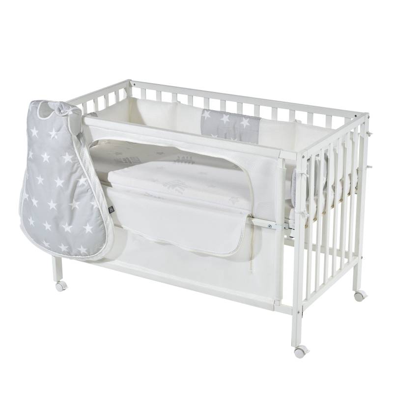 roba Room Bed 'safe asleep®', 60 x 120 cm, 'Sterne grau', Beistellbett inkl. Ausstattung, weiß lackiert