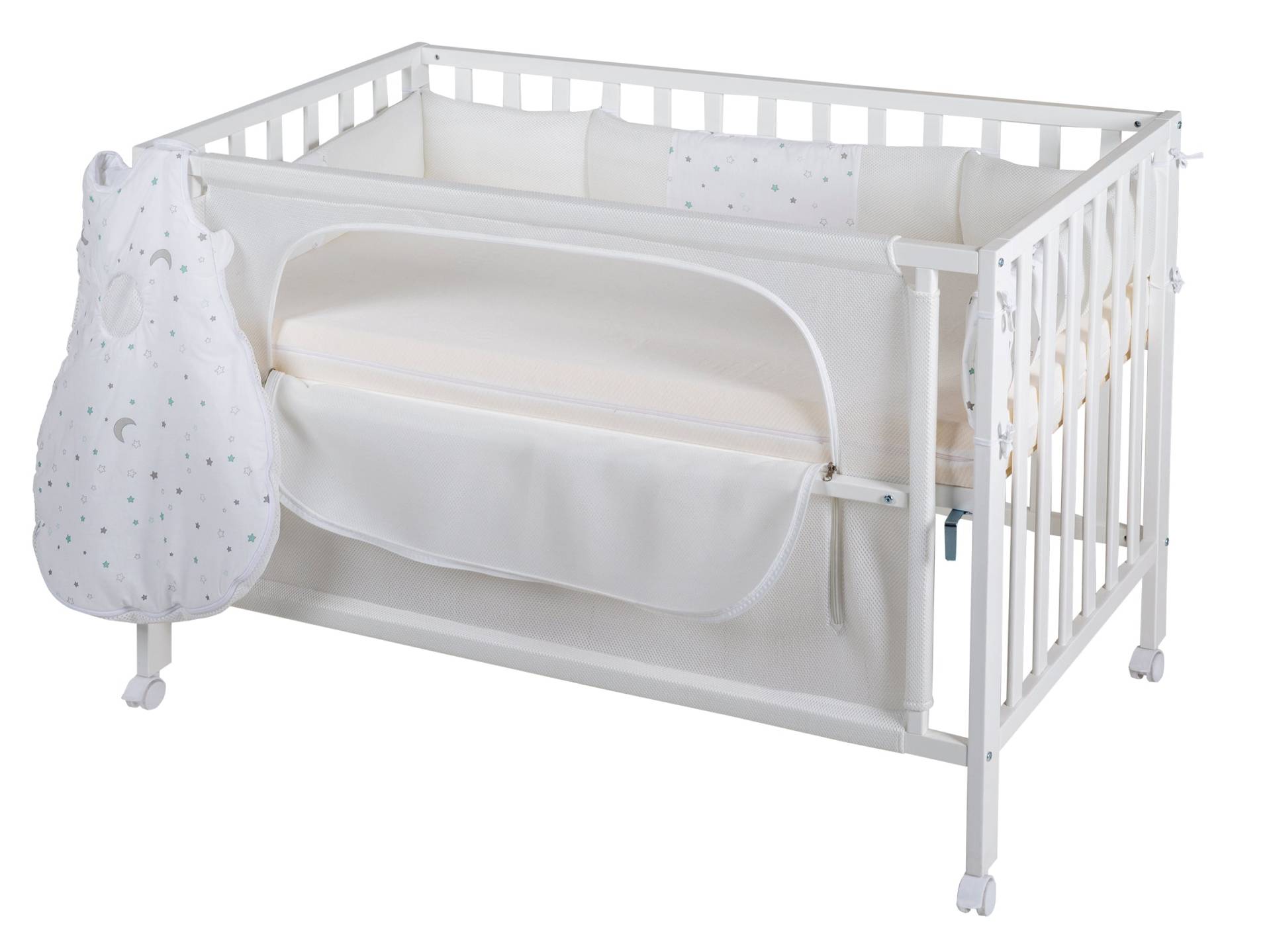 roba Room Bed 'safe asleep®', 60 x 120 cm, 'Sternenzauber', Beistellbett inkl. Zubehör, weiß lackiert