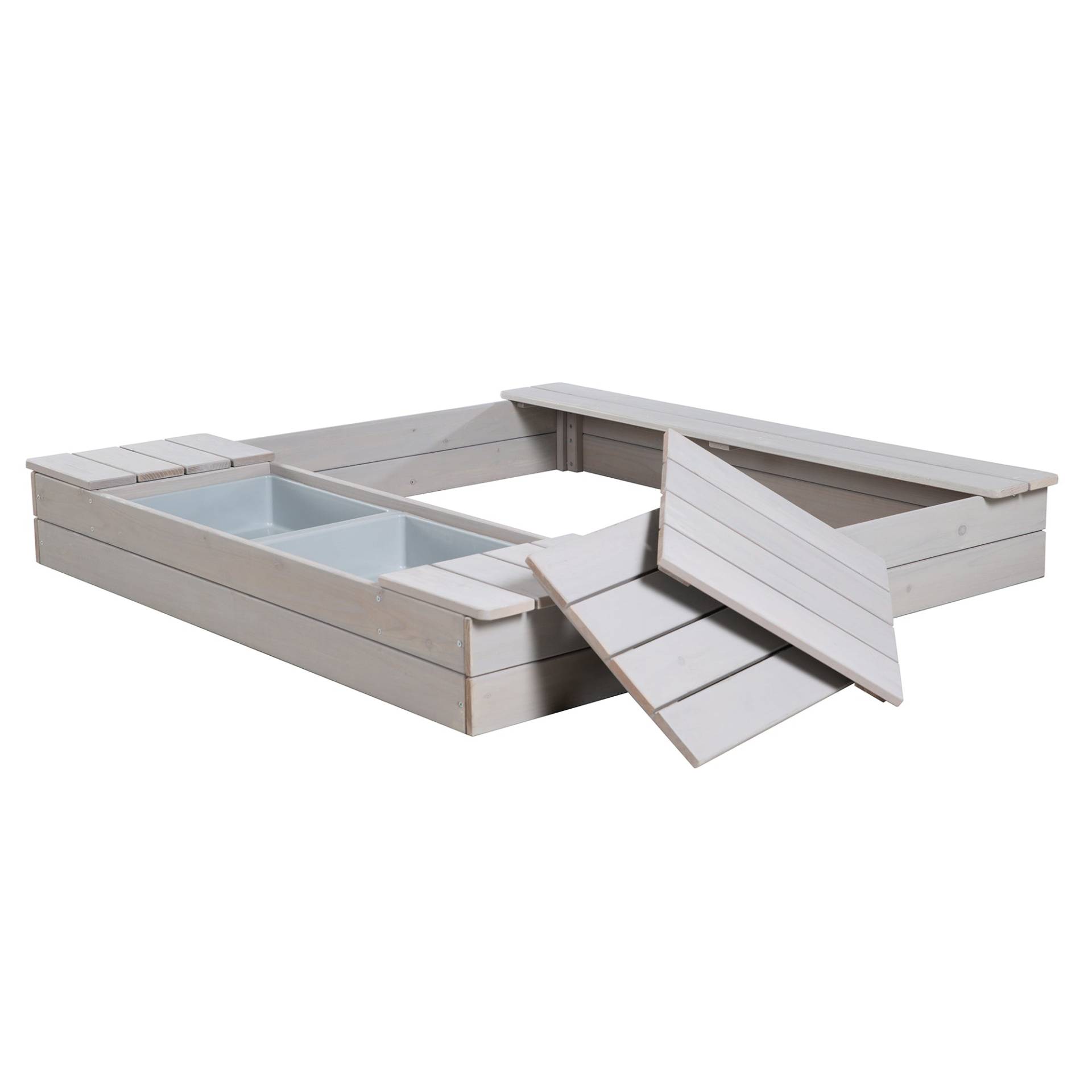 roba Sandkasten 'Outdoor +' mit 2 Spielwannen, Holzsandkasten aus wetterfestem Massivholz, grau lasiert