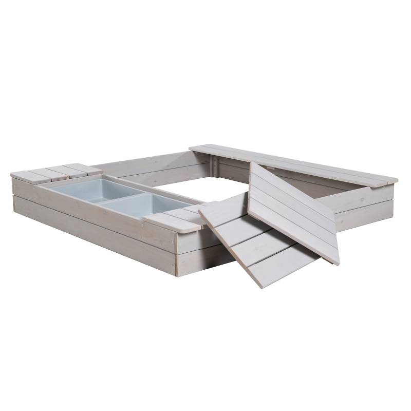 roba Sandkasten 'Outdoor +' mit 2 Spielwannen, Holzsandkasten aus wetterfestem Massivholz, grau lasiert