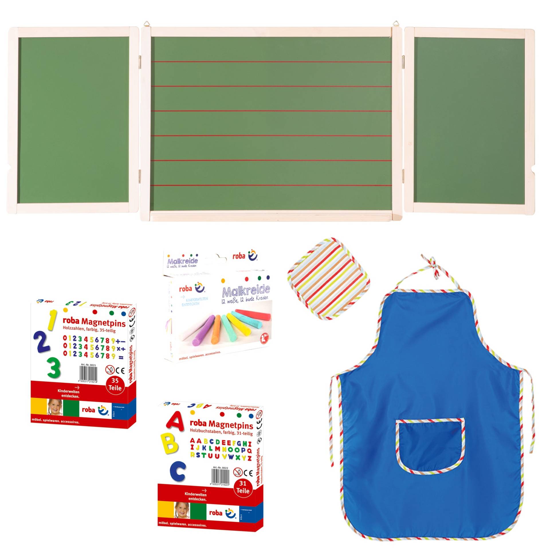 roba Schreib- & Maltafel magnetisch, weiß,  liniert, inkl. Kreide, Holzmagnetzahlen & -buchstaben