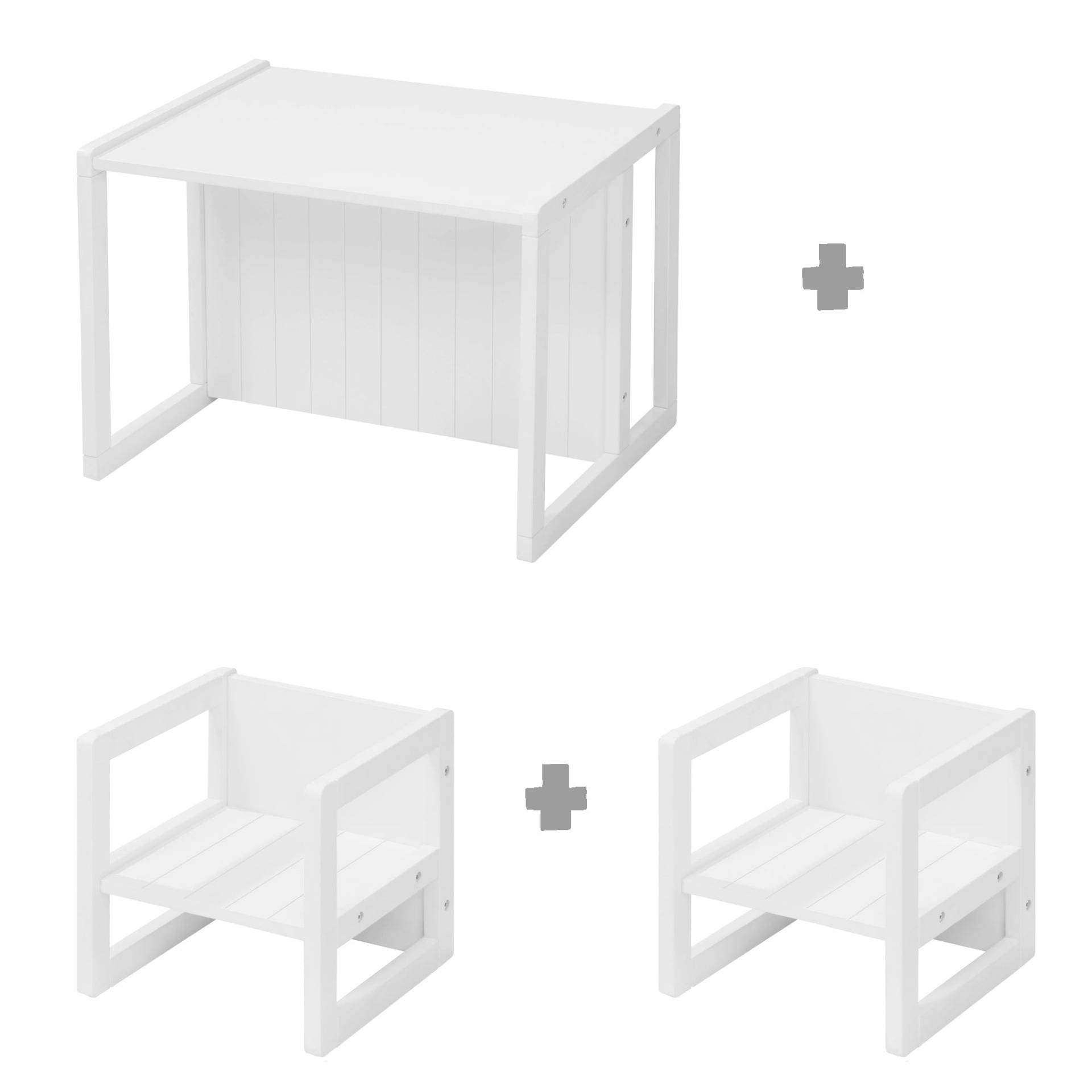 roba Sitzgruppe im Landhausstil für Kinder, 2 Hocker & eine zum Tisch umwandelbarer Kinderbank, weiß