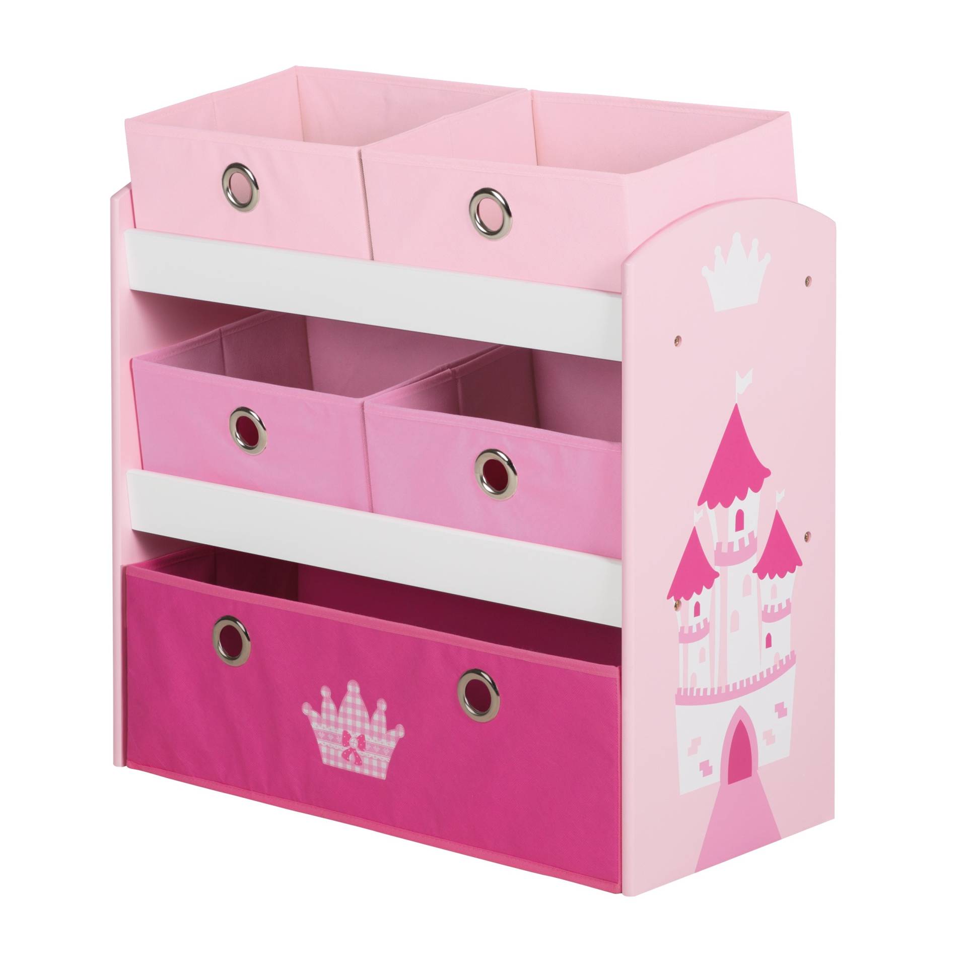 roba Spielregal 'Krone', Spielzeug- & Aufbewahrungs-Regal, inkl. 5 Stoffboxen rosa / pink
